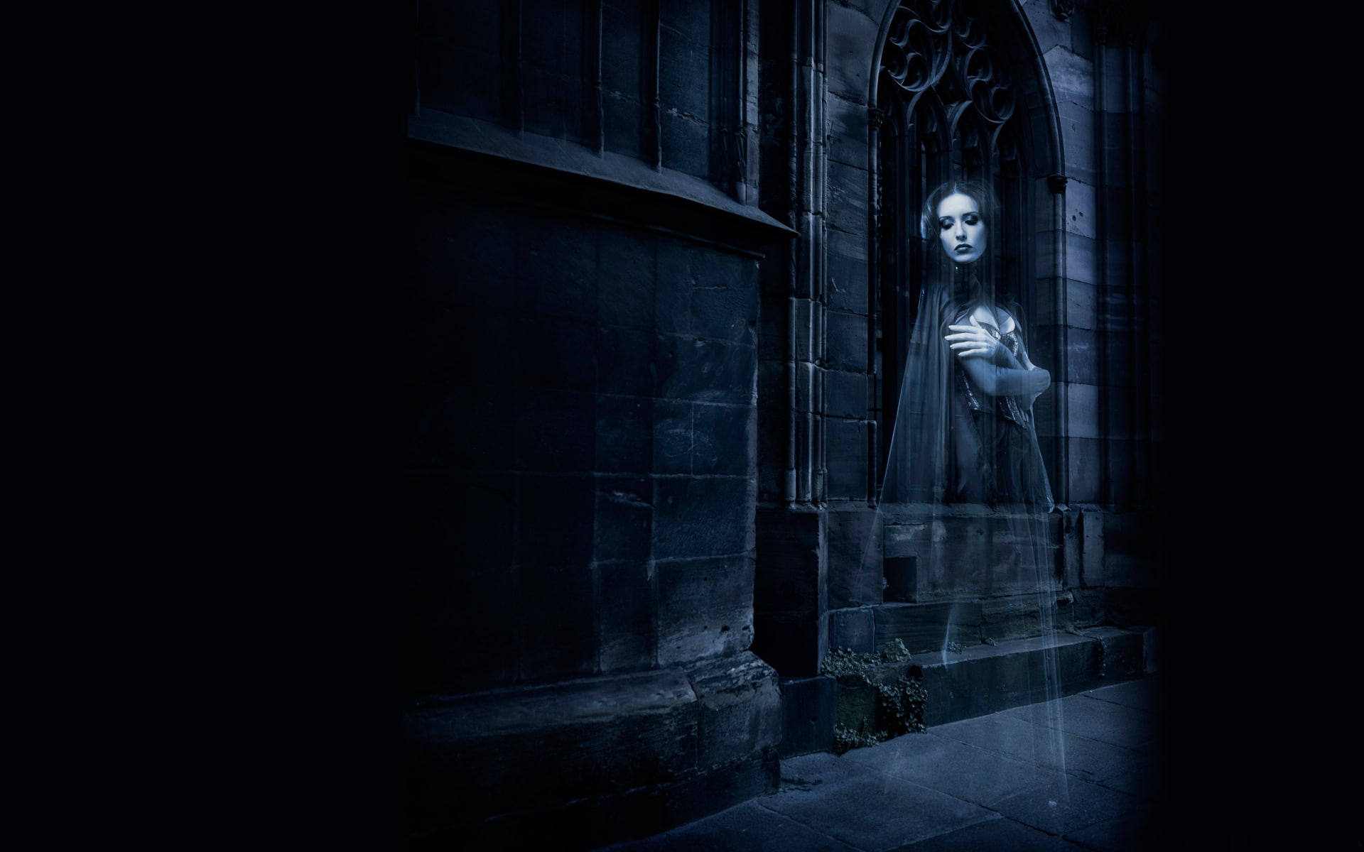 Ghost, cast, girl, silhouette, castle, 1080P, HD Wallpaper