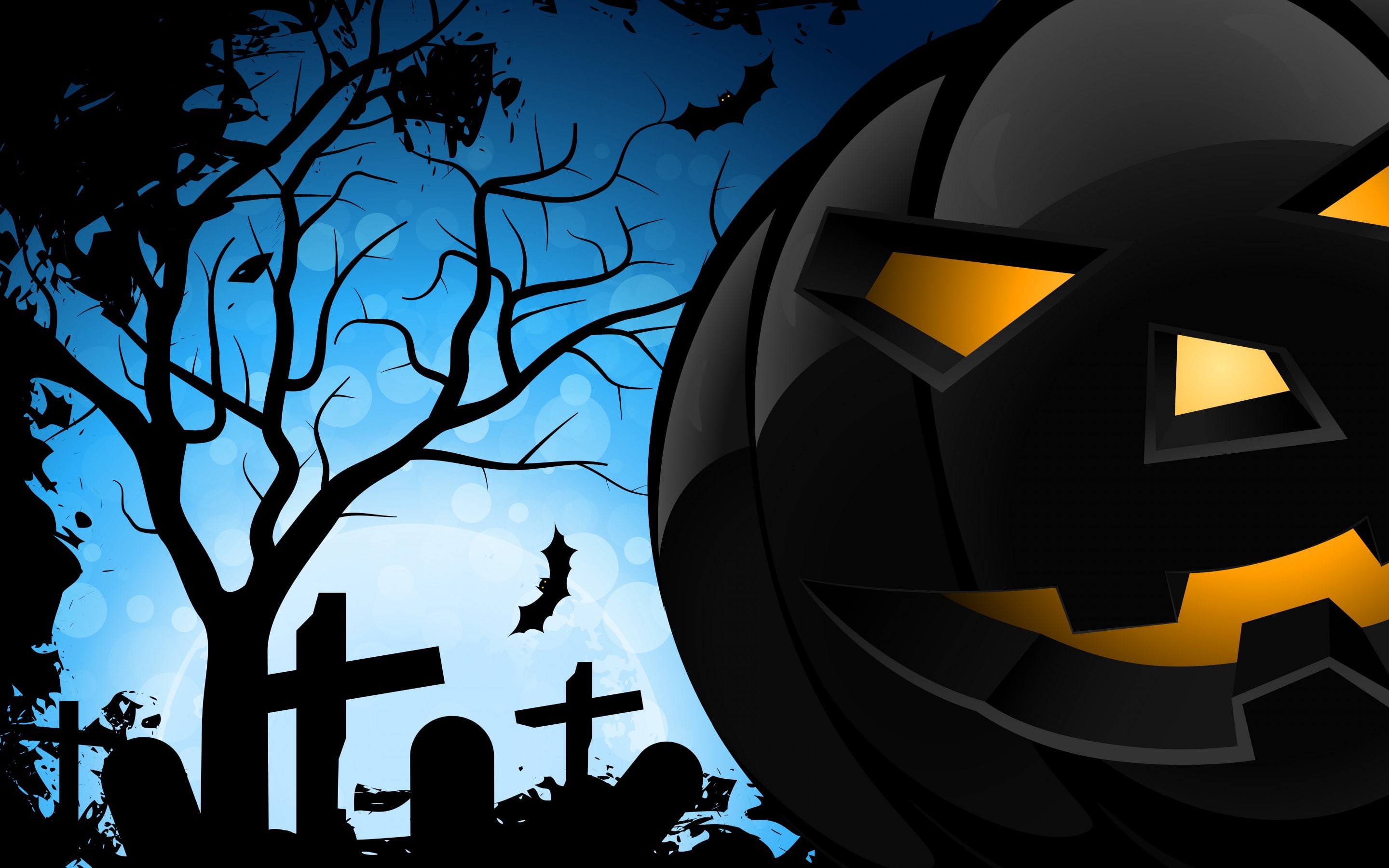 halloween, 2K, evil pumpkins, scary, creepy, bats, HD Wallpaper