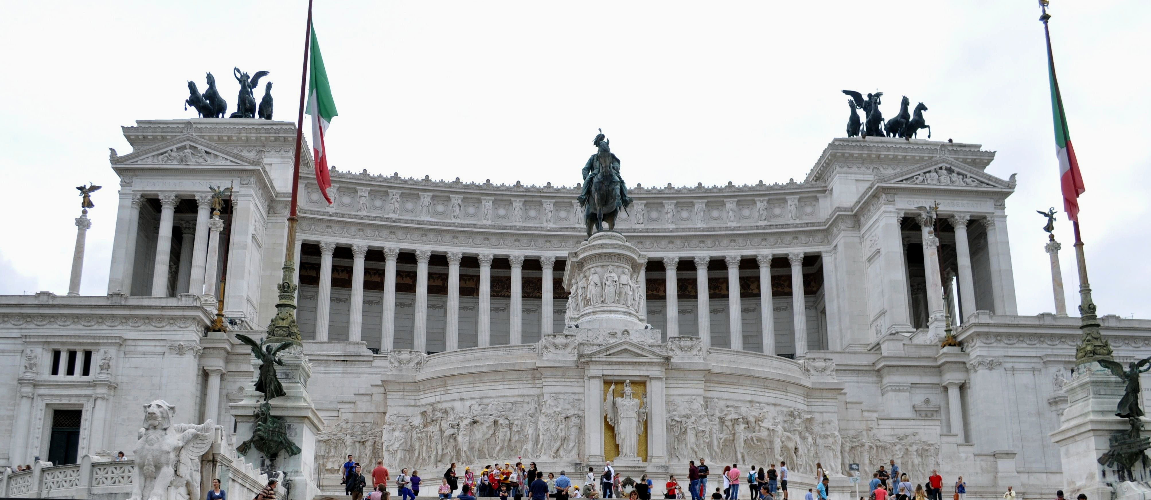 architectural column, rome, sky, statue, flag, nature, travel destinations, 4K, unknown soldier, representation, real people, monument, outdoors, built structure, HD Wallpaper
