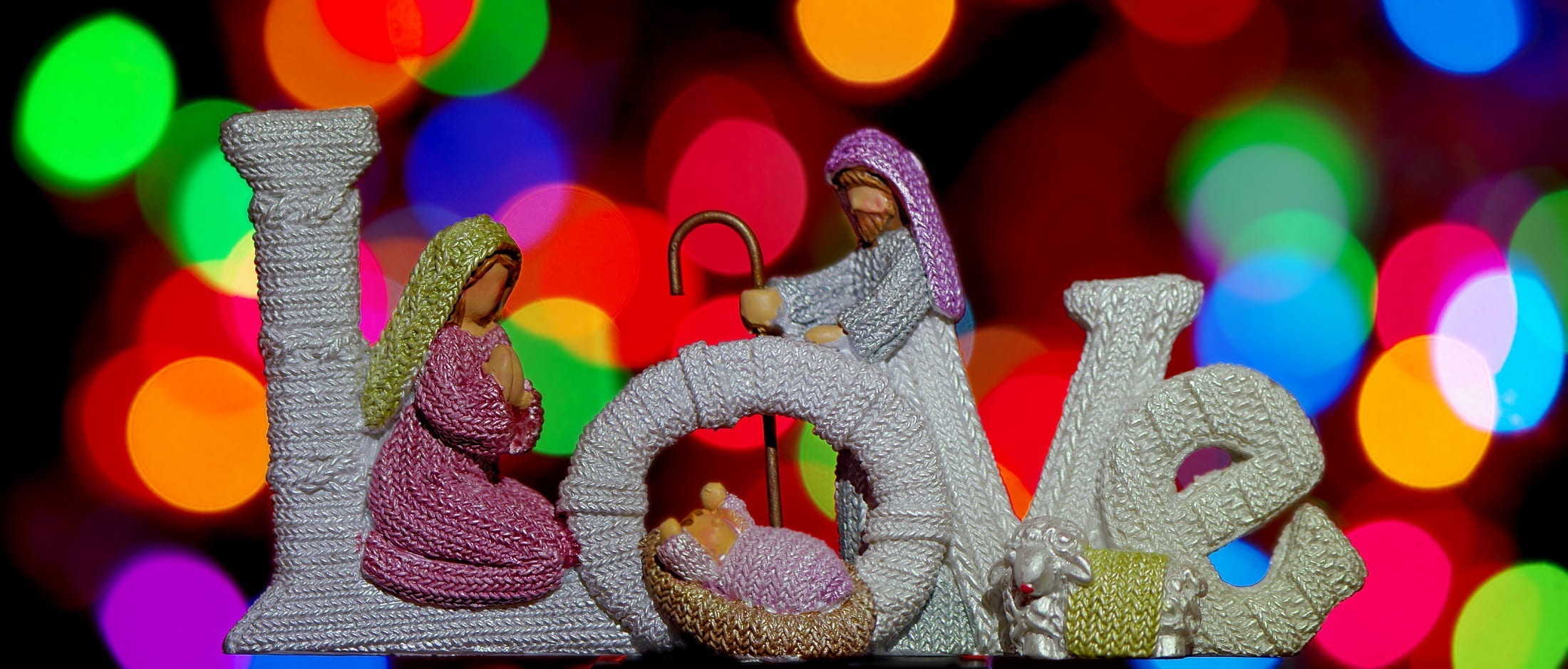 celebration, shepherd, jesus, fabric, focus on foreground, christmas decoration, lights, love, colorful, toy, holiday, christmas, multi colored, night, HD Wallpaper