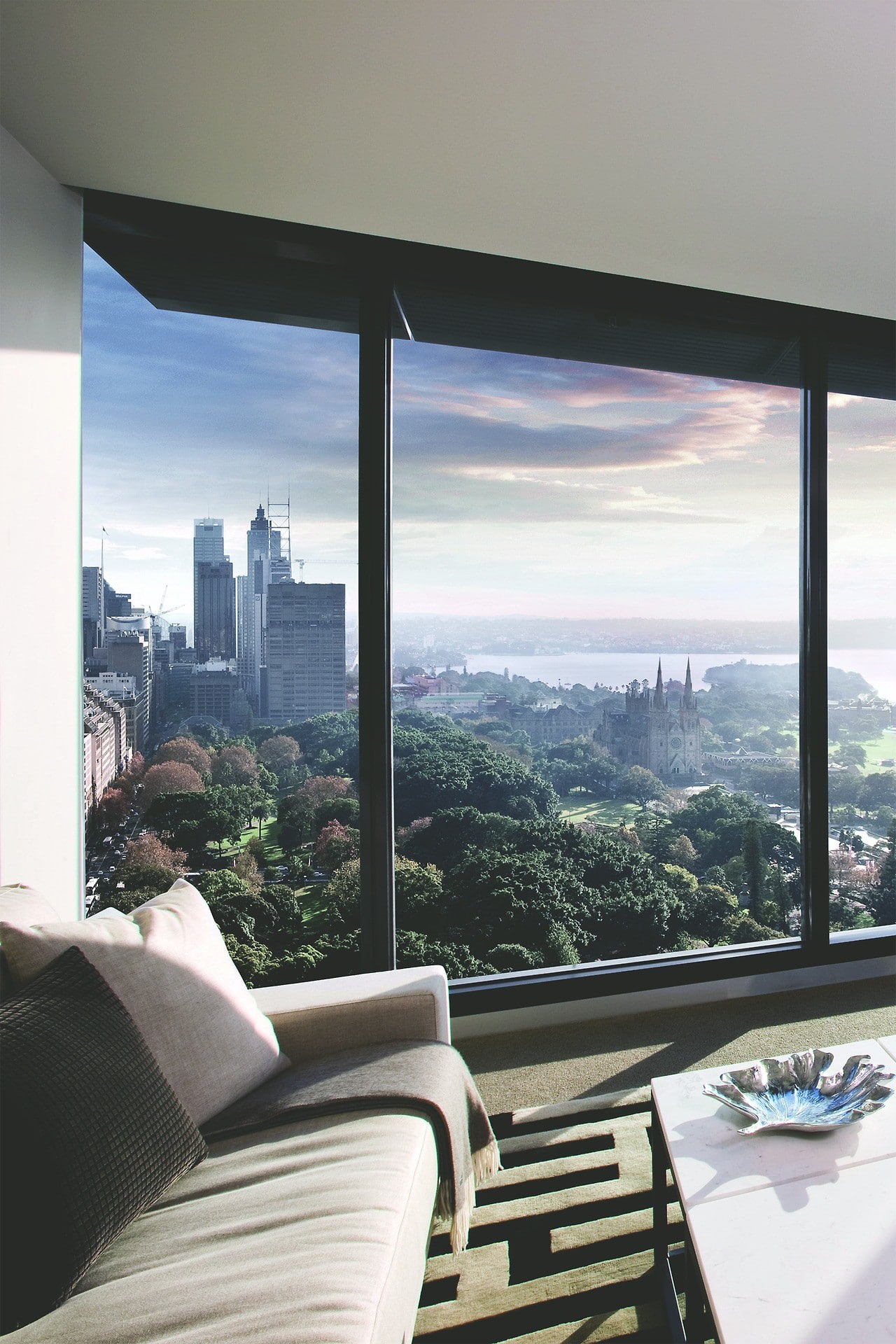 nature, Australia, hotel, church, interior, landscape, couch, Sydney, building, portrait display, modern, city, cityscape, 1080P, trees, clouds, window, Phone HD Wallpaper