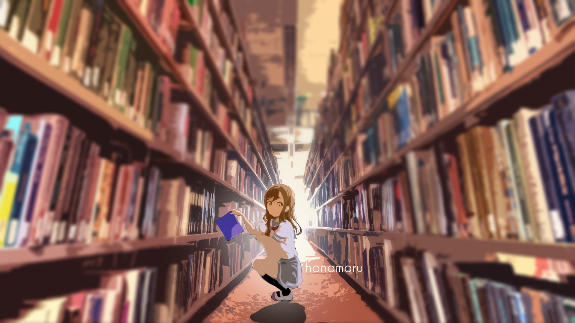 studying, standing, Love Live!, lifestyles, order, publication, in a row, bookshelf, women, blurred, female, character, 1080P, literature, library, one person, HD Wallpaper