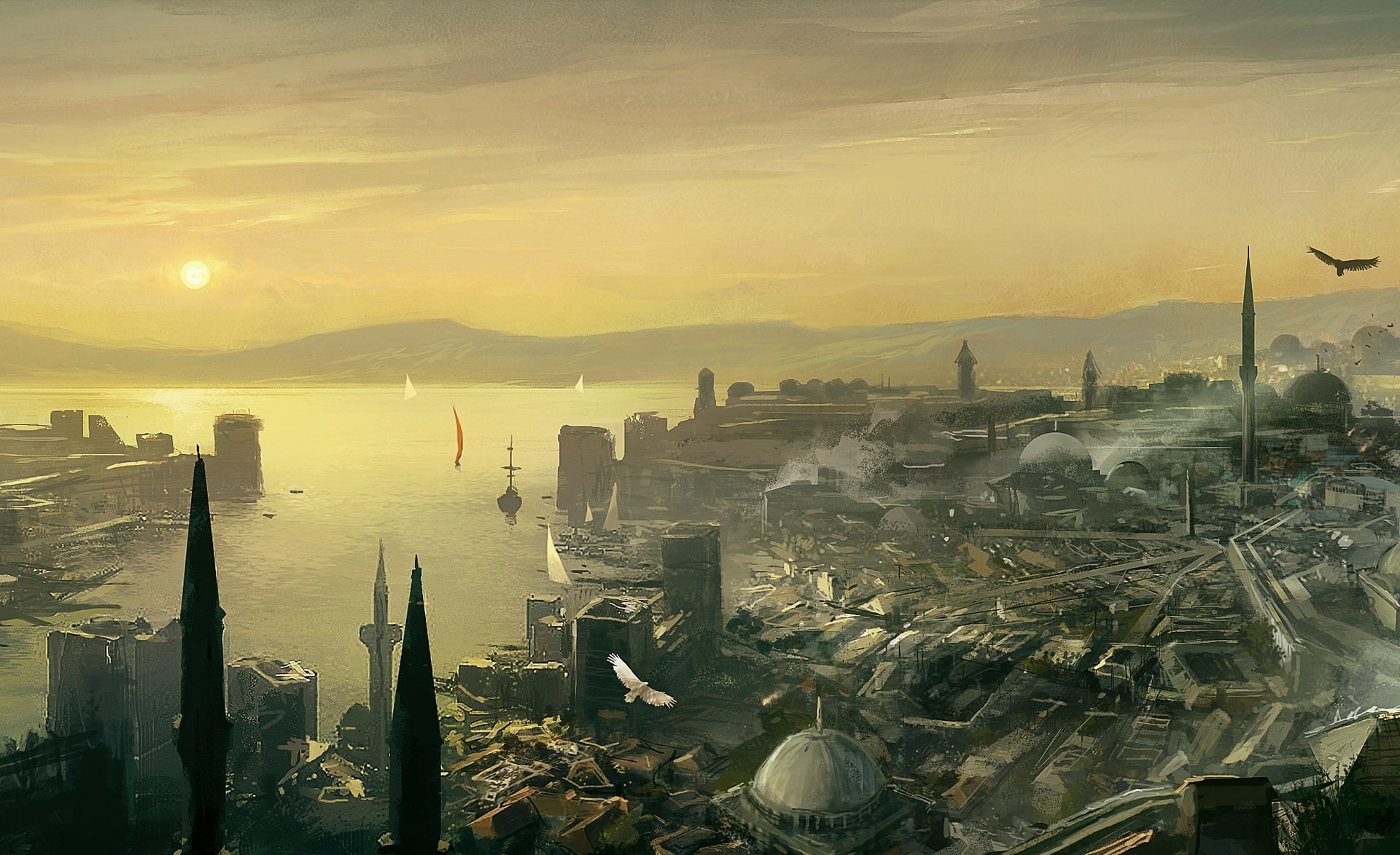 transportation, istanbul, building exterior, revelations, no people, sky, office building exterior, assassin, assassins creed revelations concept art, HD Wallpaper