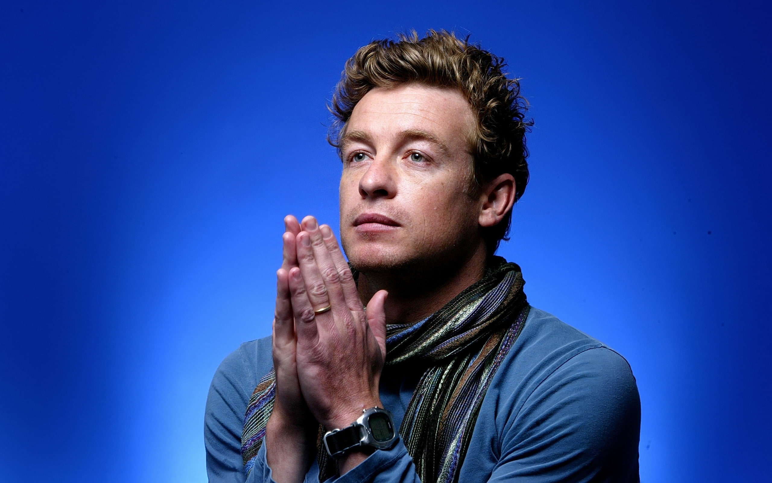 simon, black, watch, steel, praying, baker, Simon Baker, 2K, HD Wallpaper