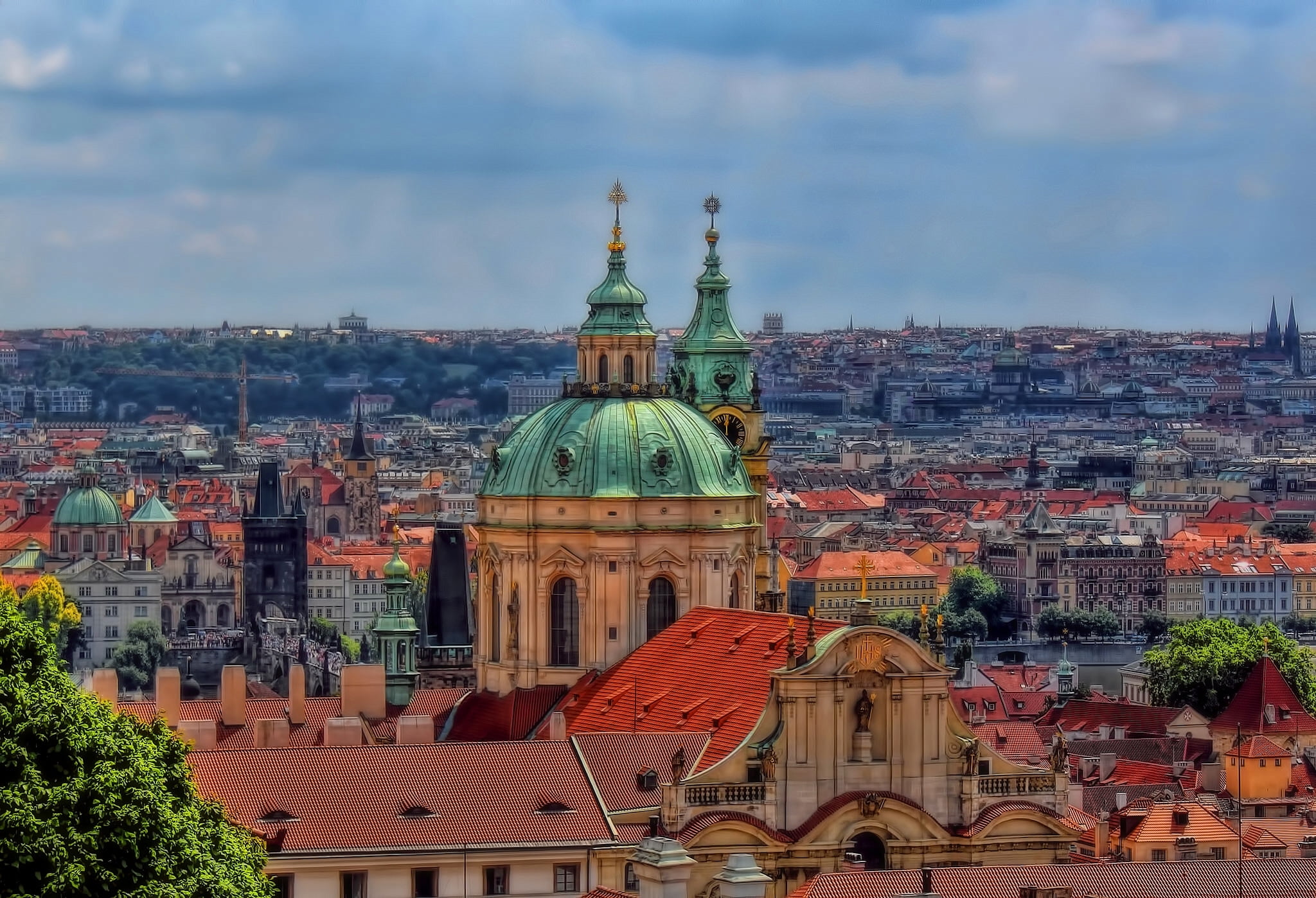 building exterior, outdoors, belief, cloud - sky, no people, Lesser Town, Czech Republic, cityscape, travel destinations, building, panorama, temple, Mala Strana, HD Wallpaper
