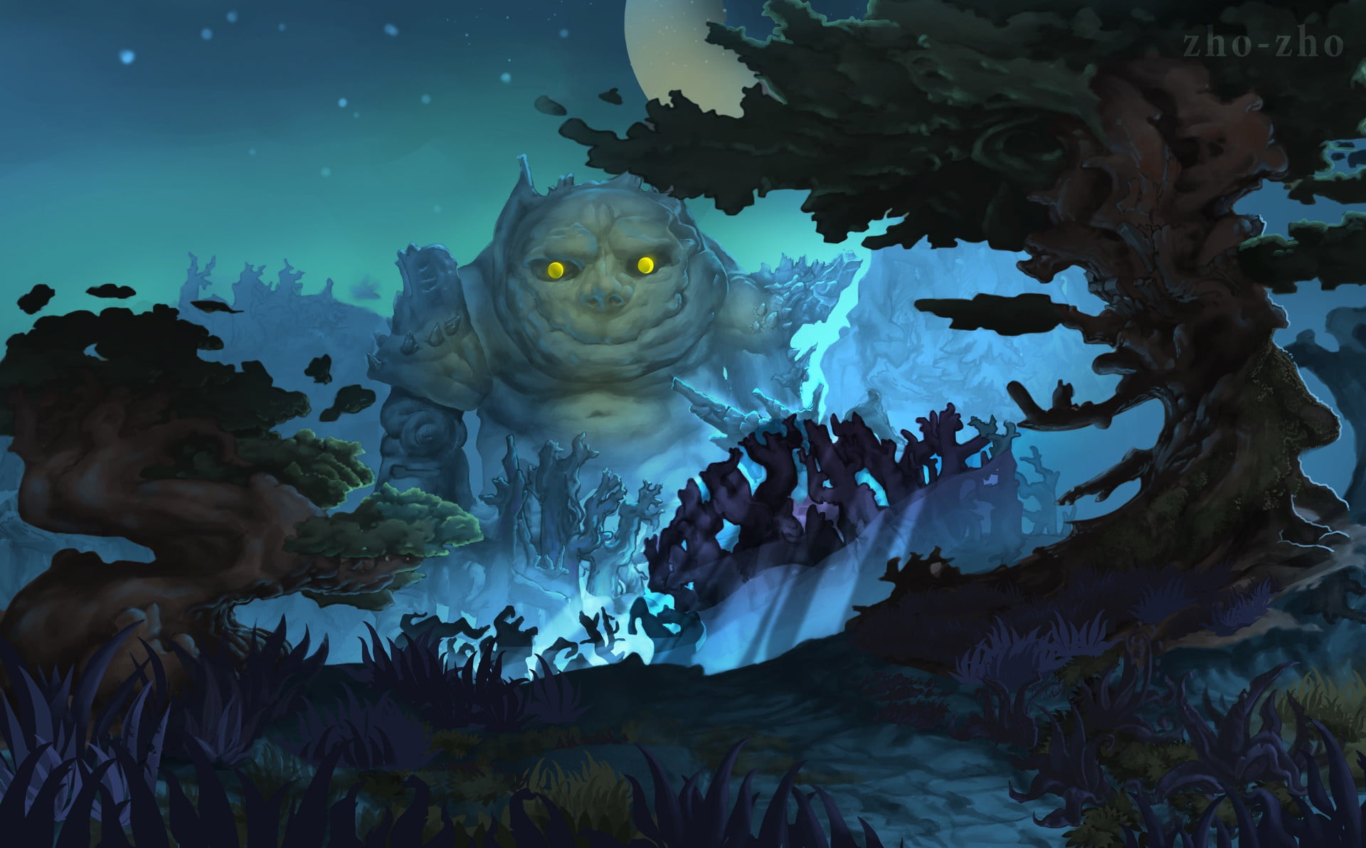 Golem, Grigoriy Samoilov, fantasy, forest, illustrator, 1080P, art, forest Guardians, HD Wallpaper