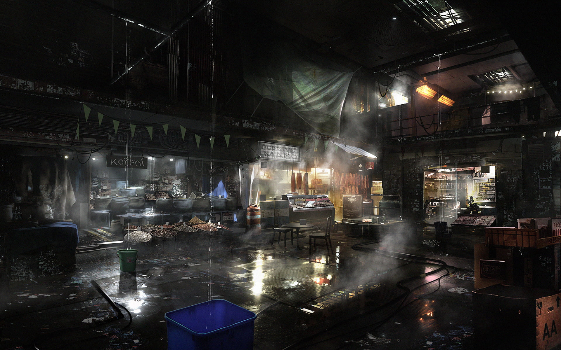 built structure, Mankind Divided, smoke - physical structure, building exterior, architecture, lighting equipment, building, nightlife, reflection, deus ex, HD Wallpaper