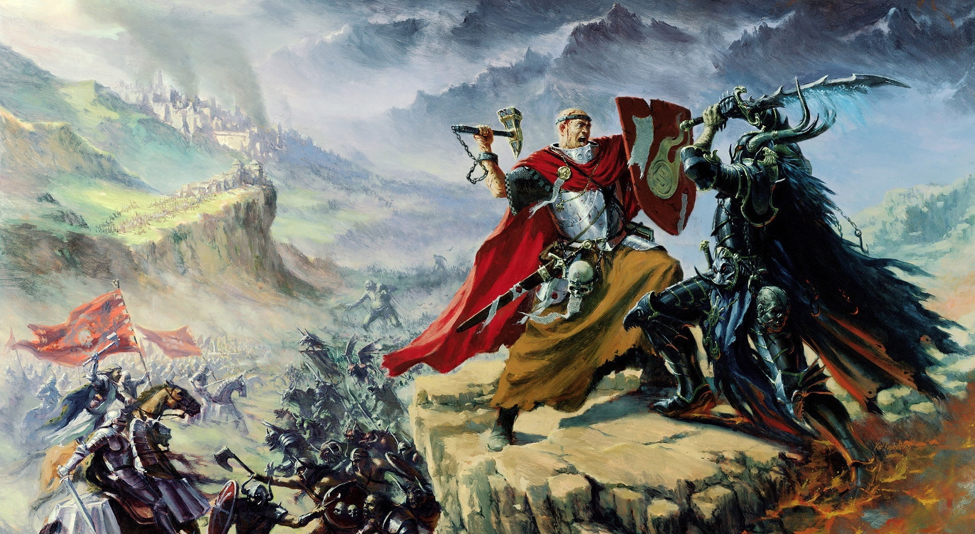 religion, warhammer online age of reckoning, creativity, reckoning, paintings, holding, 1080P, mountain, multi colored, digital painting, art and craft, HD Wallpaper