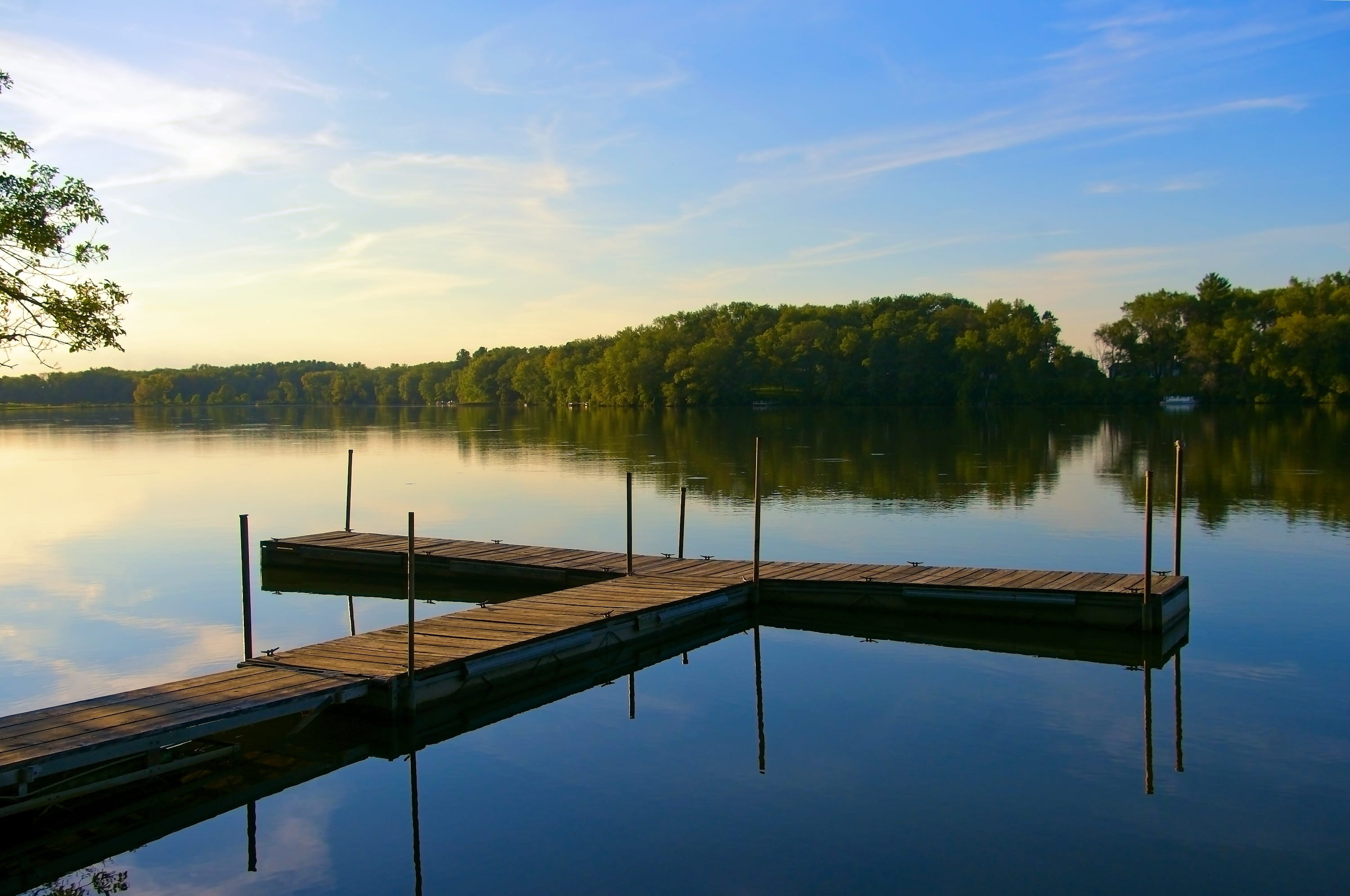 non-urban scene, beauty in nature, reflection lake, iowa, sunset, nautical vessel, lake, plant, waterfront, scenics - nature, tranquility, reflection, blue, HD Wallpaper