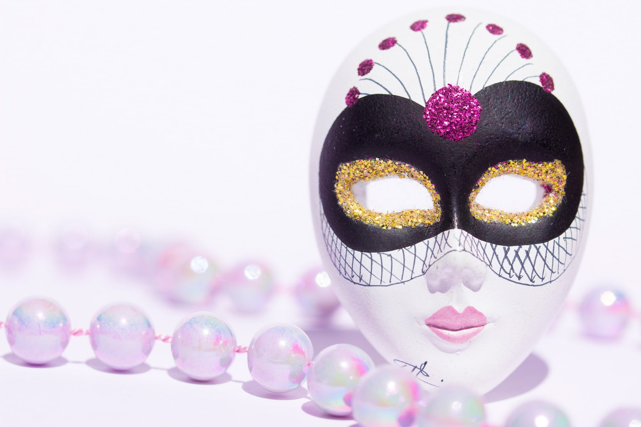 mask, white, pink, pearl, Masquerade, black, 1080P, jewel, beeds, HD Wallpaper