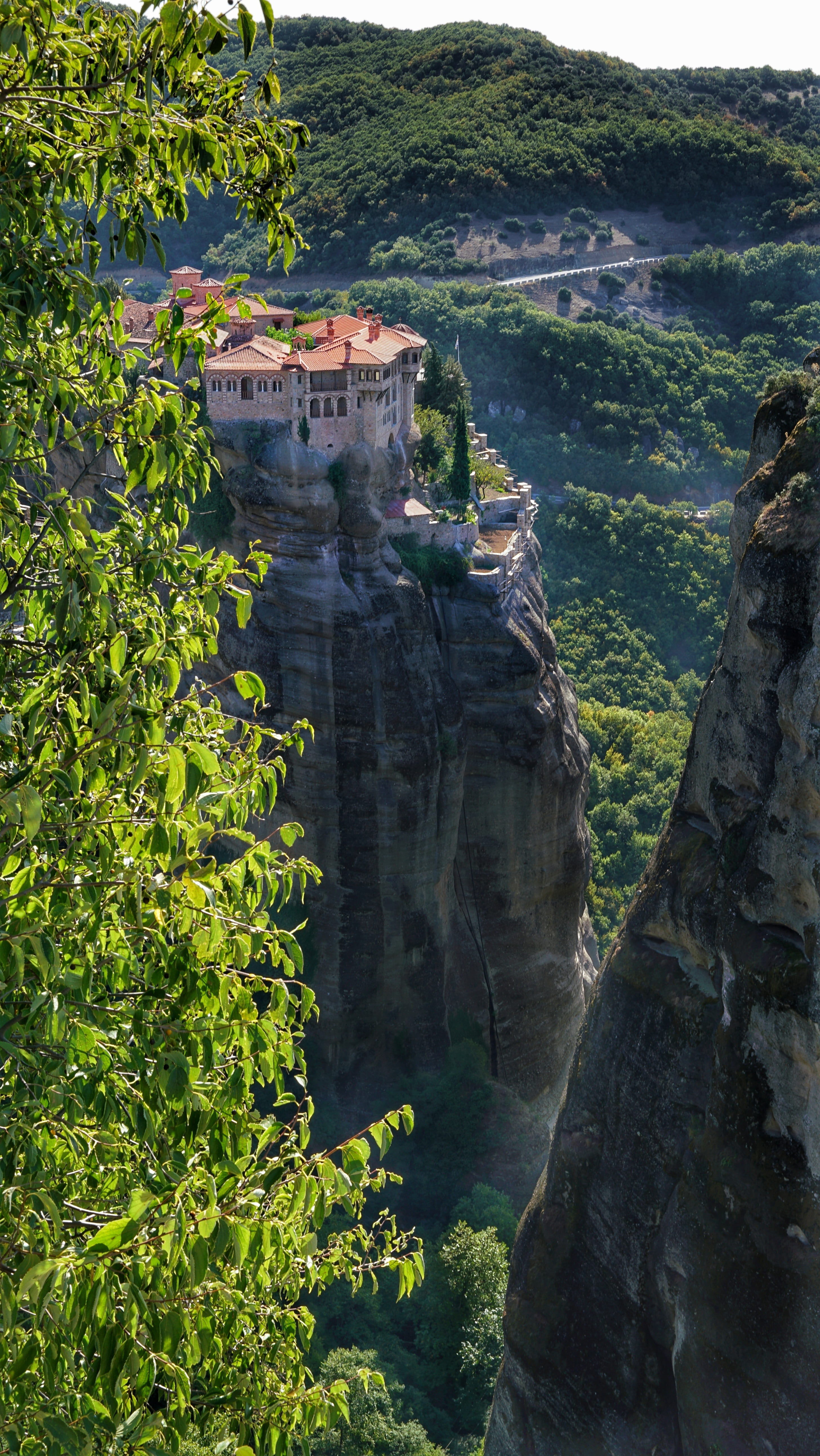 nature, outdoors, tranquility, water, growth, land, 5K, meteora, rock - object, scenics - nature, day, monastery, travel destinations, green color, formation, Phone HD Wallpaper