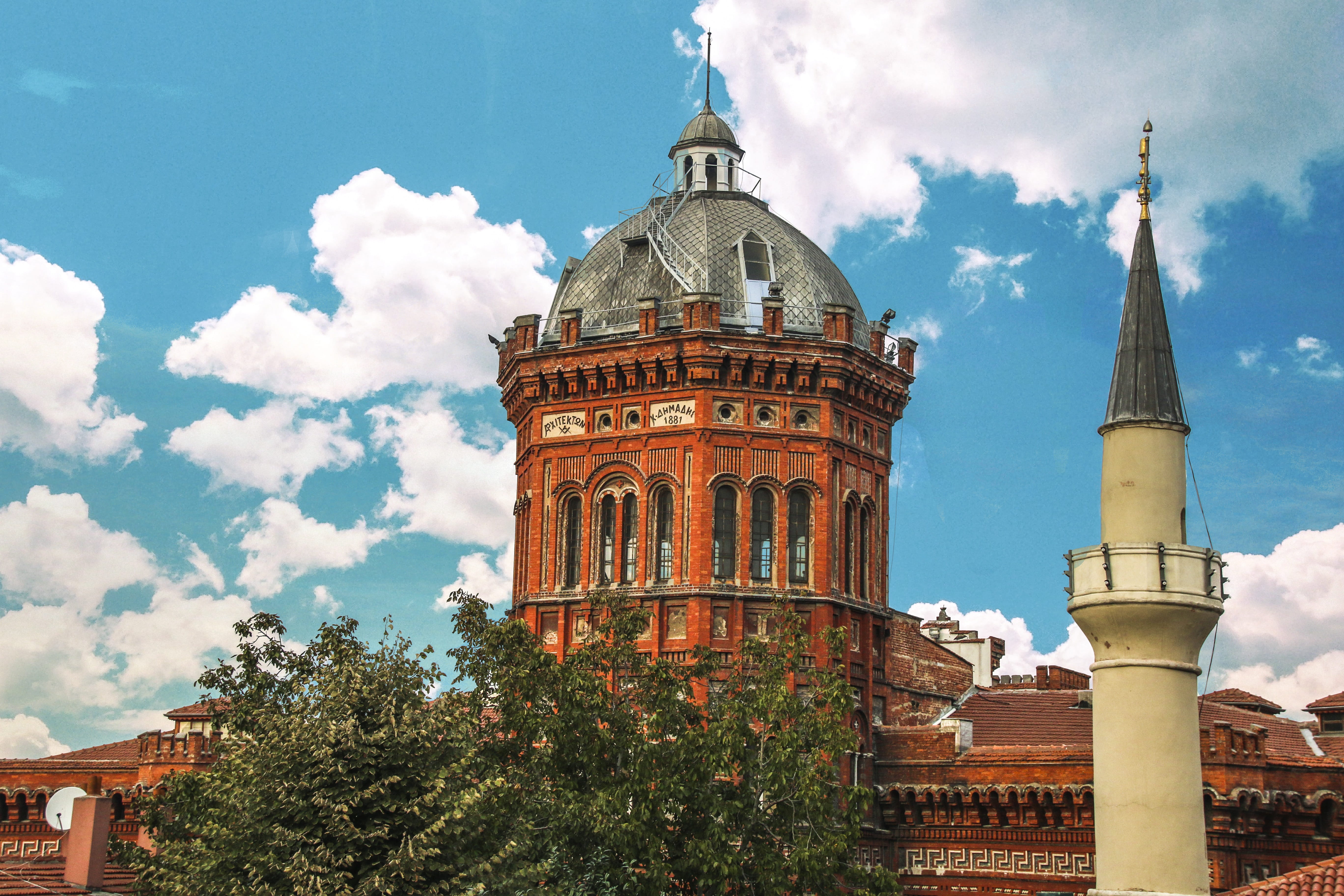 outdoors, spire, built structure, architecture, istanbul, travel destinations, plant, tree, church, tower, fener greek high school, cloud - sky, dome, 5K, HD Wallpaper