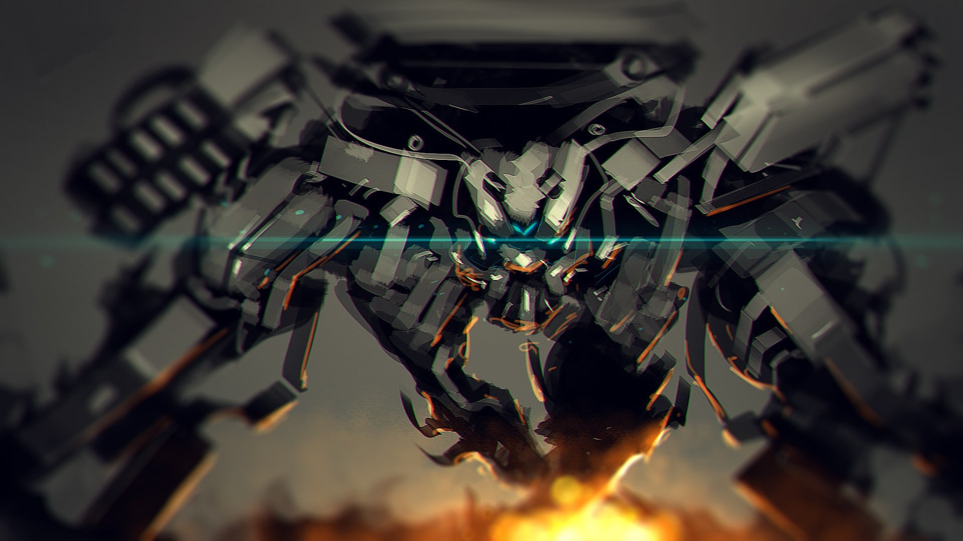 equipment, fantasy art, illustration, mech, production line, fire - natural phenomenon, technology, chrome, burning, indoors, concept art, metal industry, HD Wallpaper