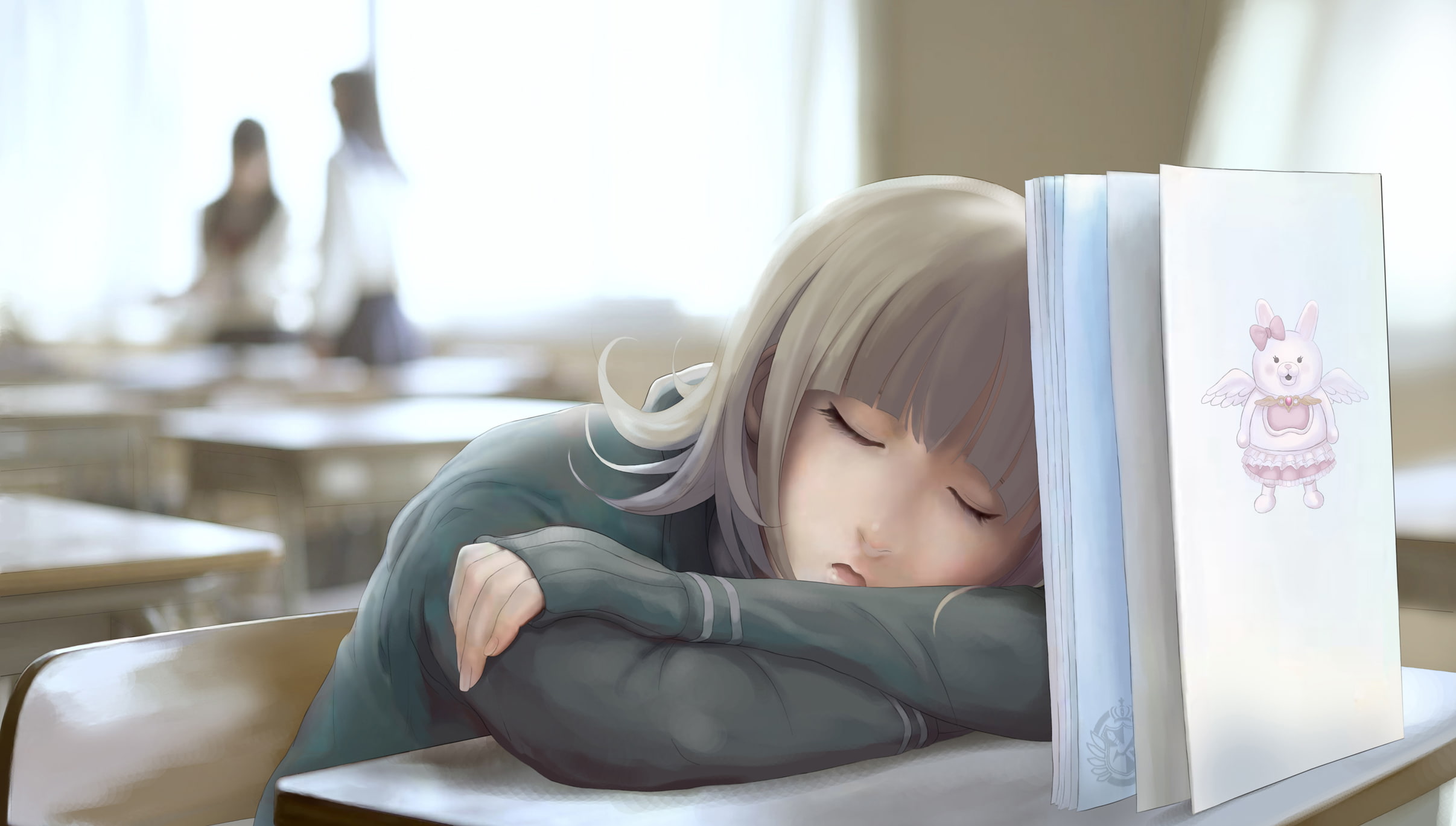 sleeping, nanami, nyarko, chiaki, dangan ronpa, 1080P, seifuku, HD Wallpaper