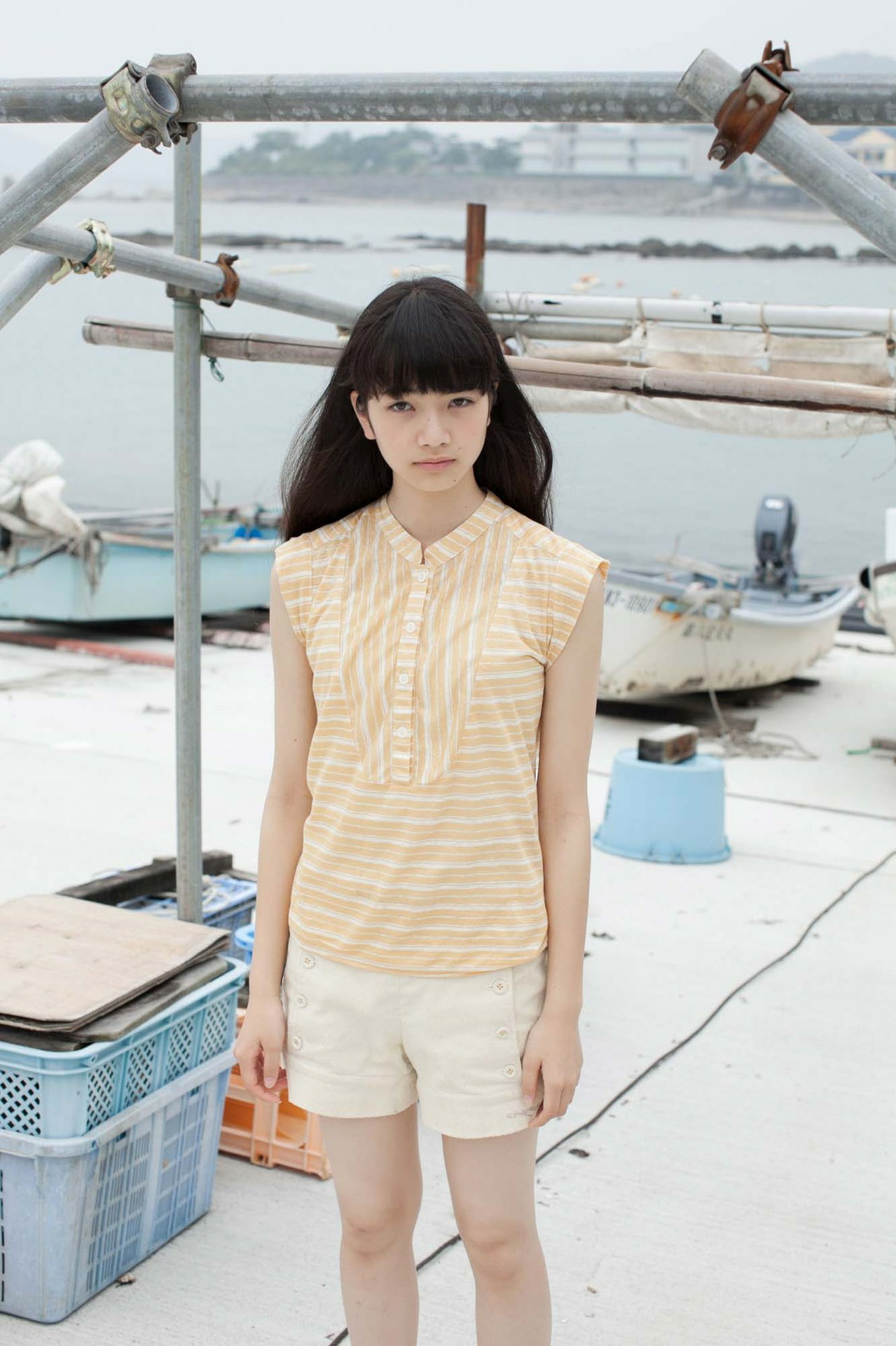 Japanese women, standing, women, beautiful woman, teenager, water, Nana Komatsu, Asian, looking at camera, hairstyle, casual clothing, transportation, nautical vessel, Phone HD Wallpaper