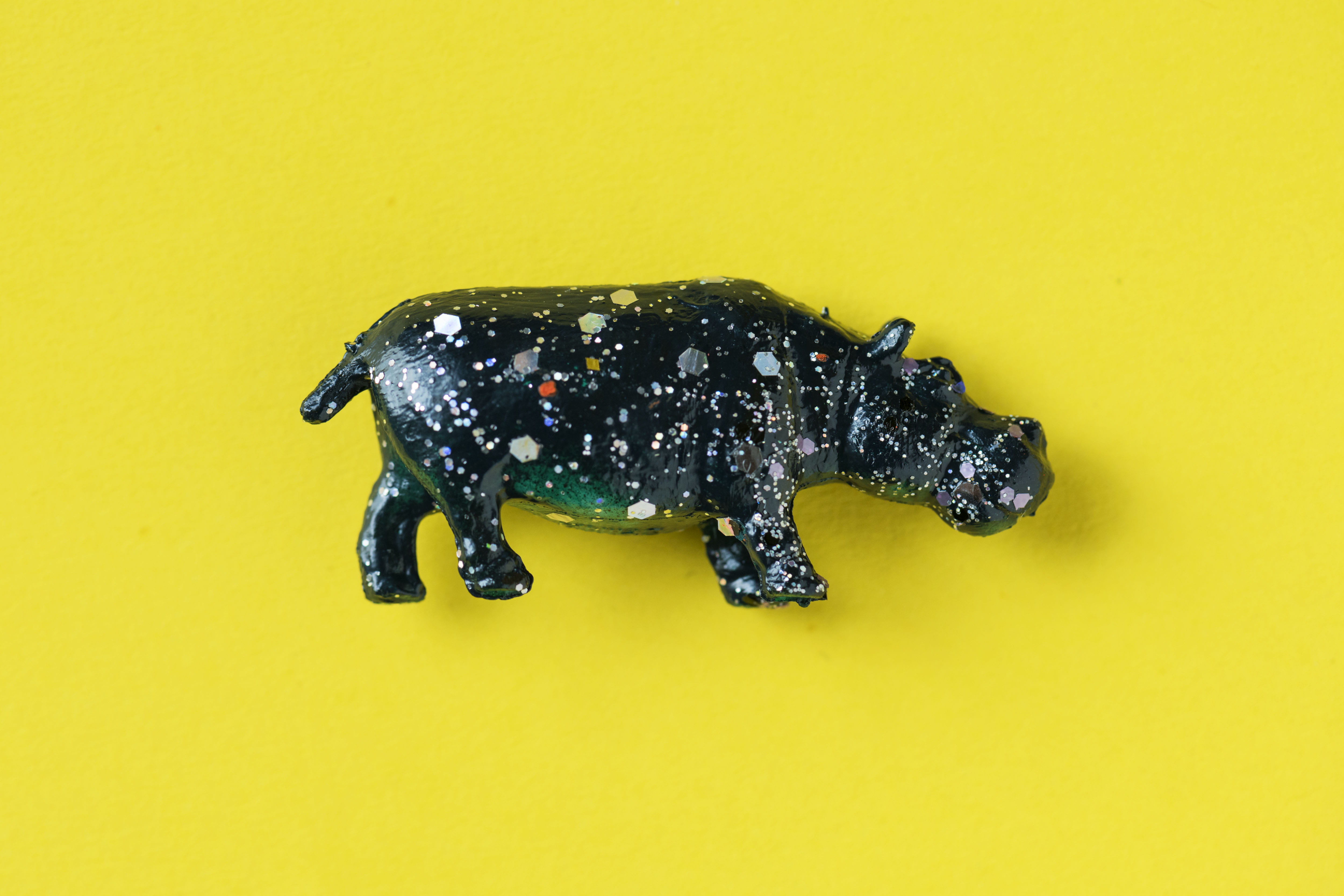 shine, no people, cut out, safari, hippo, single object, still life, toy, funny, wall - building feature, 4K, black, colored background, yellow background, HD Wallpaper