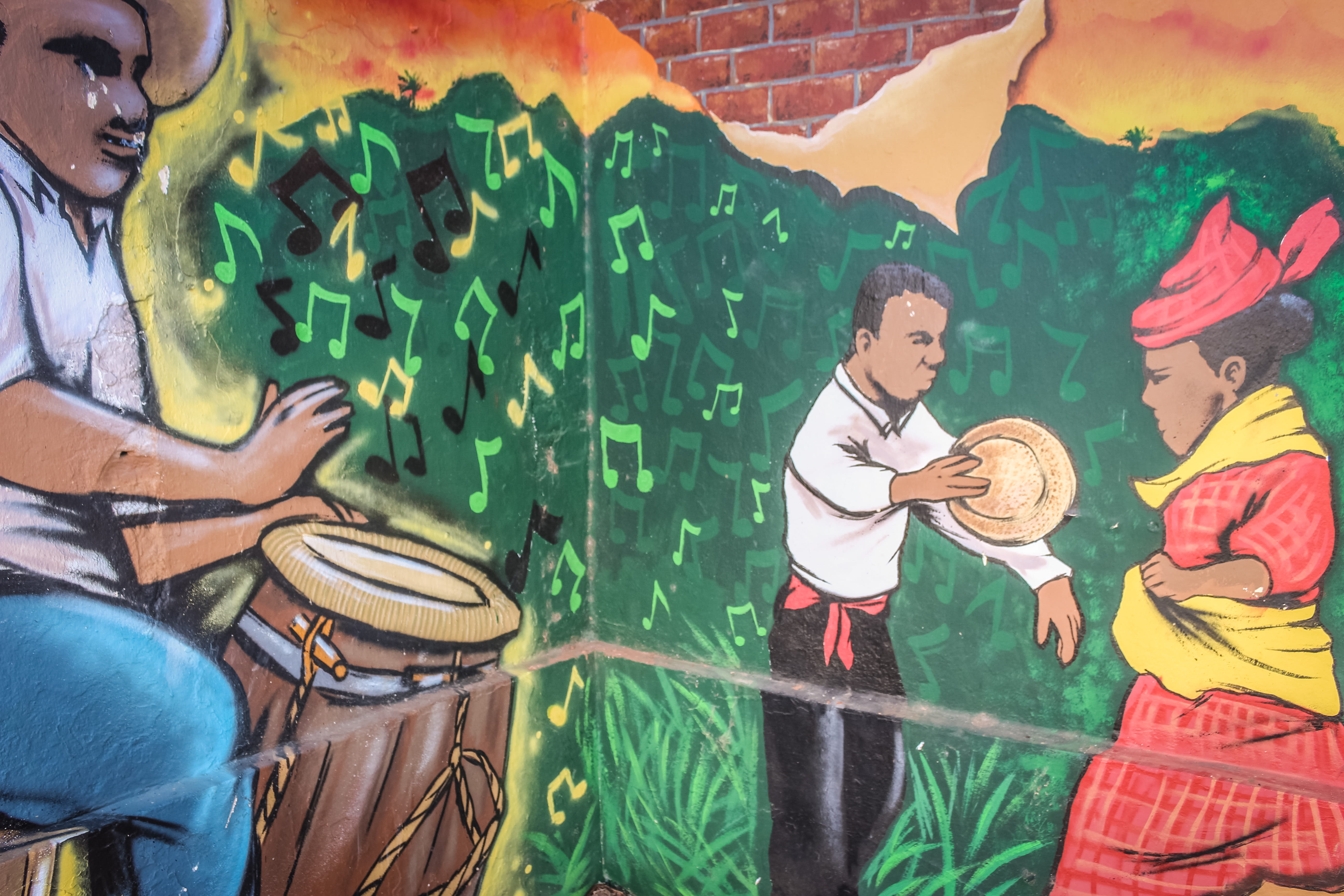 outdoors, child, nature, art, brick, 5K, guyane, human representation, percussion, drummer, musician, men, mural, childhood, music, boys, male likeness, HD Wallpaper