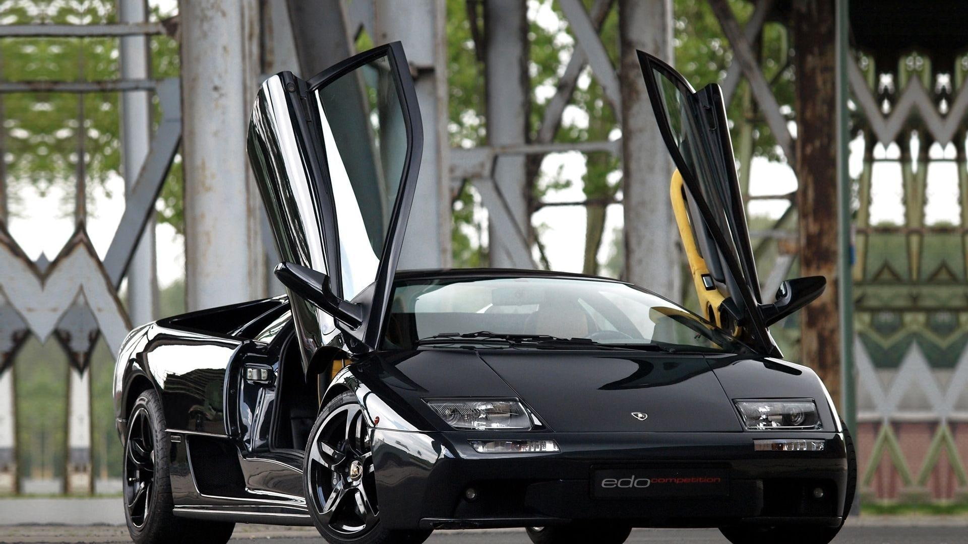 doors, competition, lamborghini, black, 1080P, shiny, cars, coupe, edo, sports, HD Wallpaper