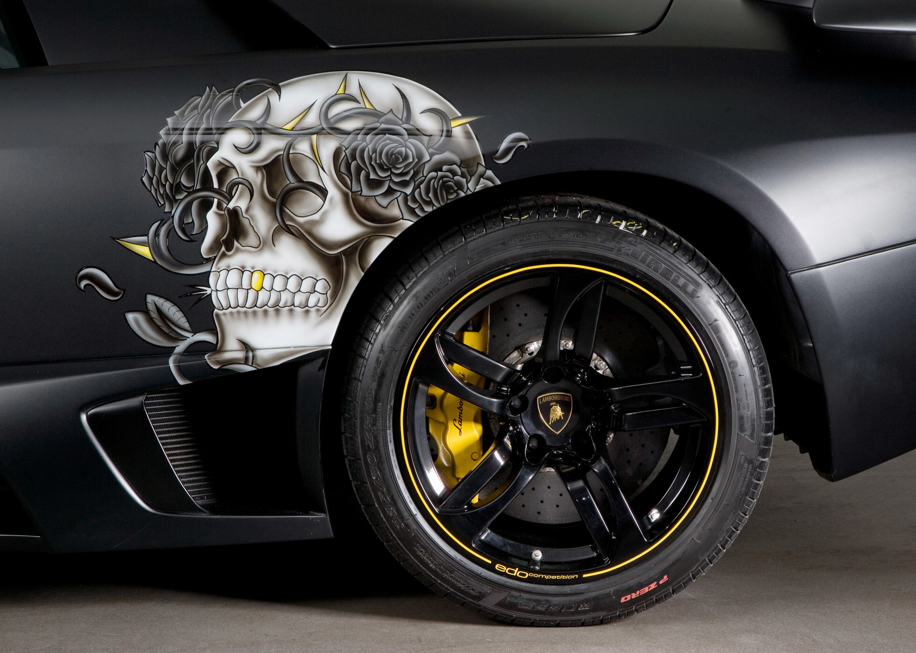 Murcielago, murciélago, LP710-2, Black, wheel, Edo Competition, 2K, skull, 2009, Lamborghini, Christian Audigier, disk, HD Wallpaper