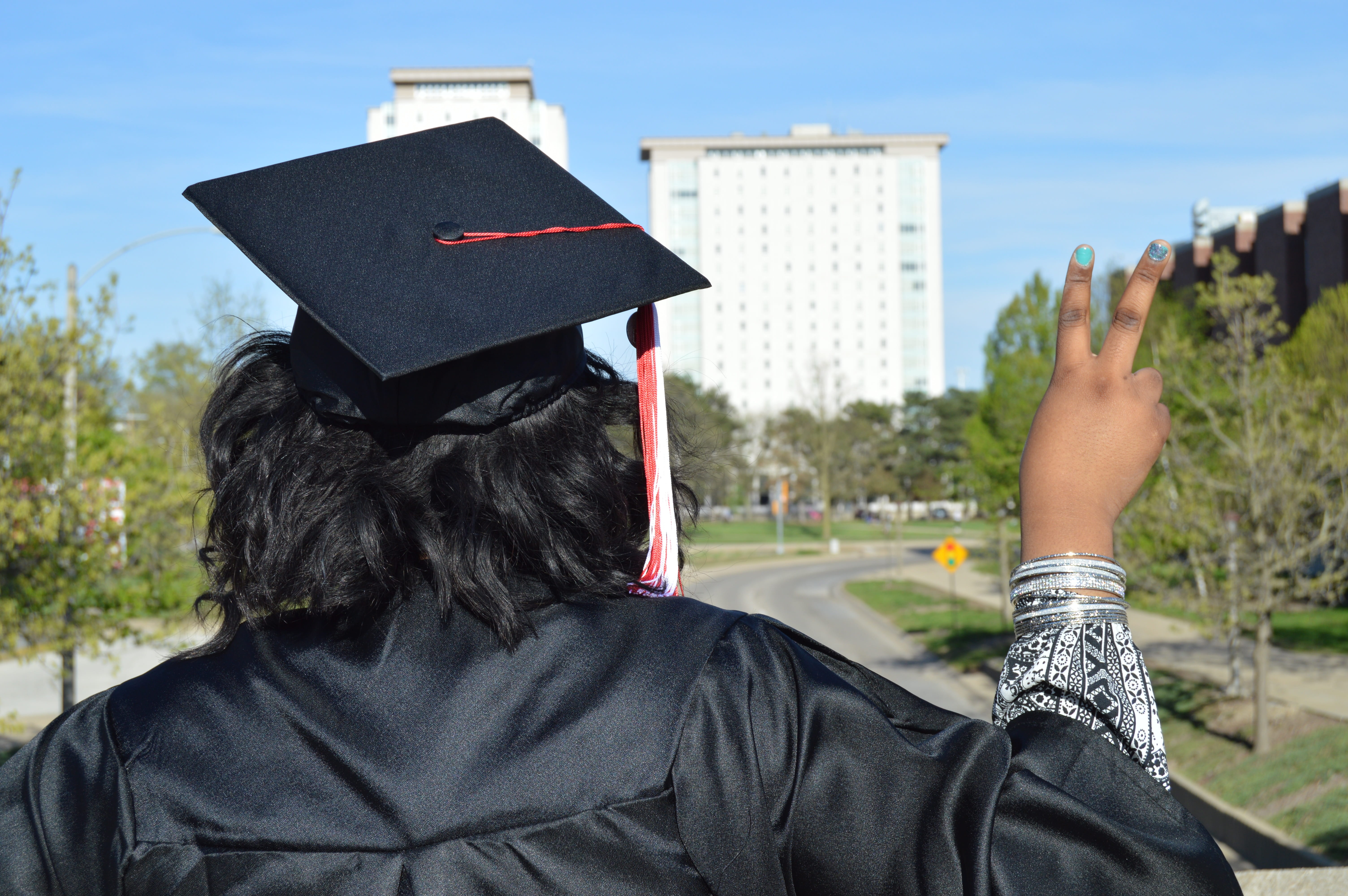 graduation, nature, achievement, education, black, 5K, peace, mortarboard, student, real people, portrait, adult, man, day, graduation gown, sign, gown, HD Wallpaper