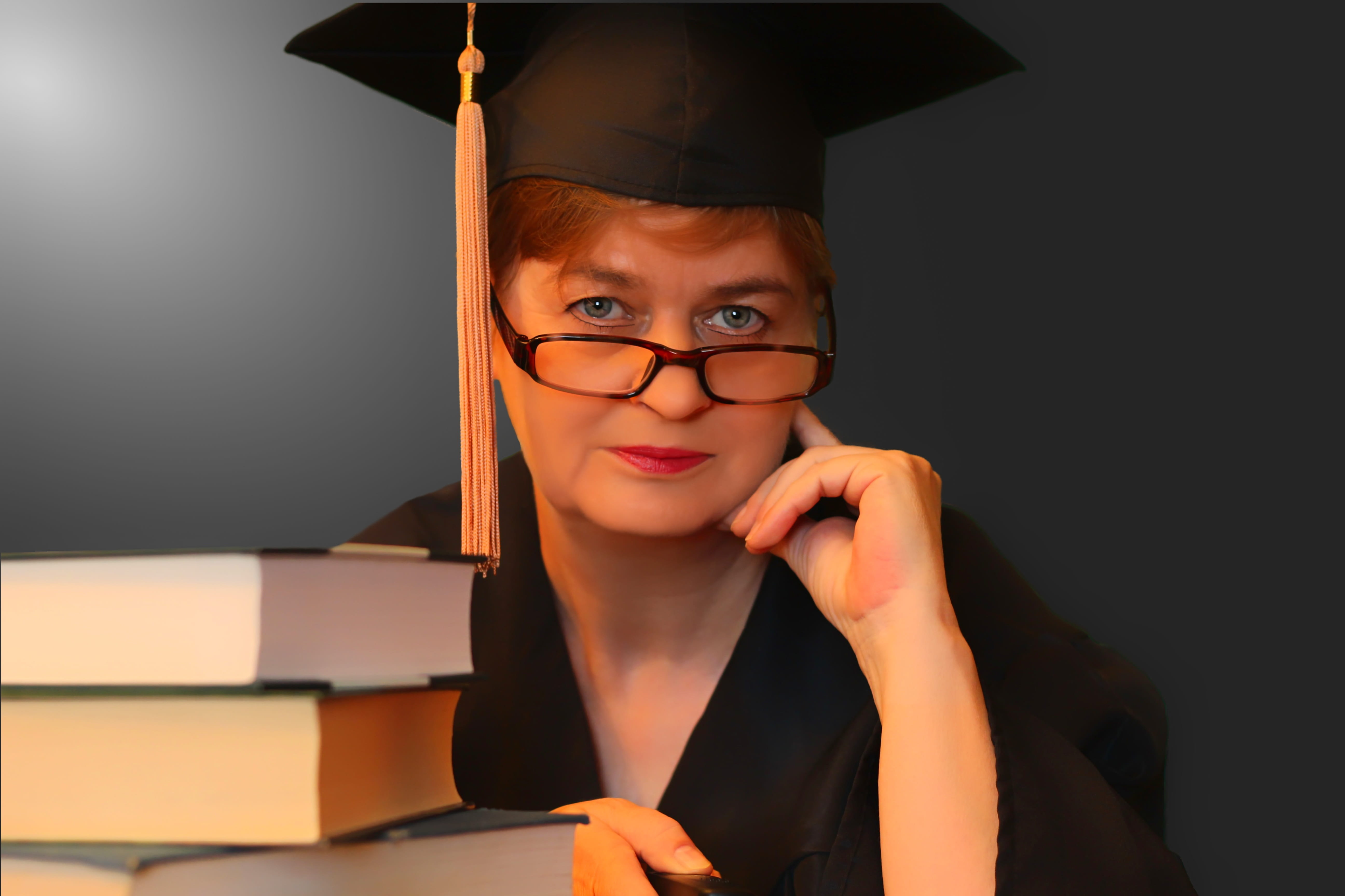 women, graduation, one person, glasses, student, happiness, child, headshot, books, university, textbook, black background, 5K, literature, information, HD Wallpaper