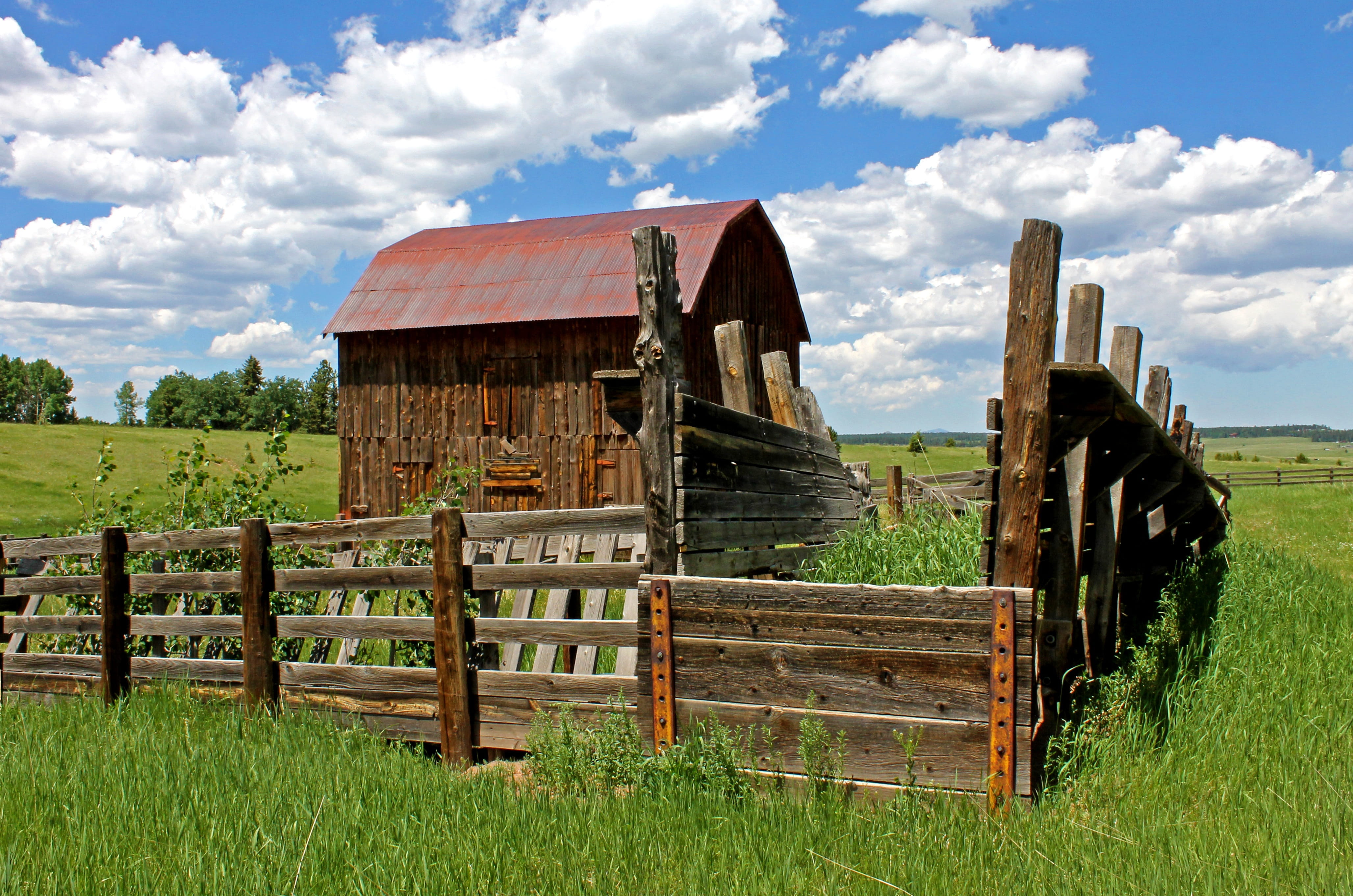 agriculture, architecture, barn, ranch, building, homestead, landscape, scenics, field, cloud - sky, rustic, day, fence, rural Scene, built structure, wood - Material, HD Wallpaper