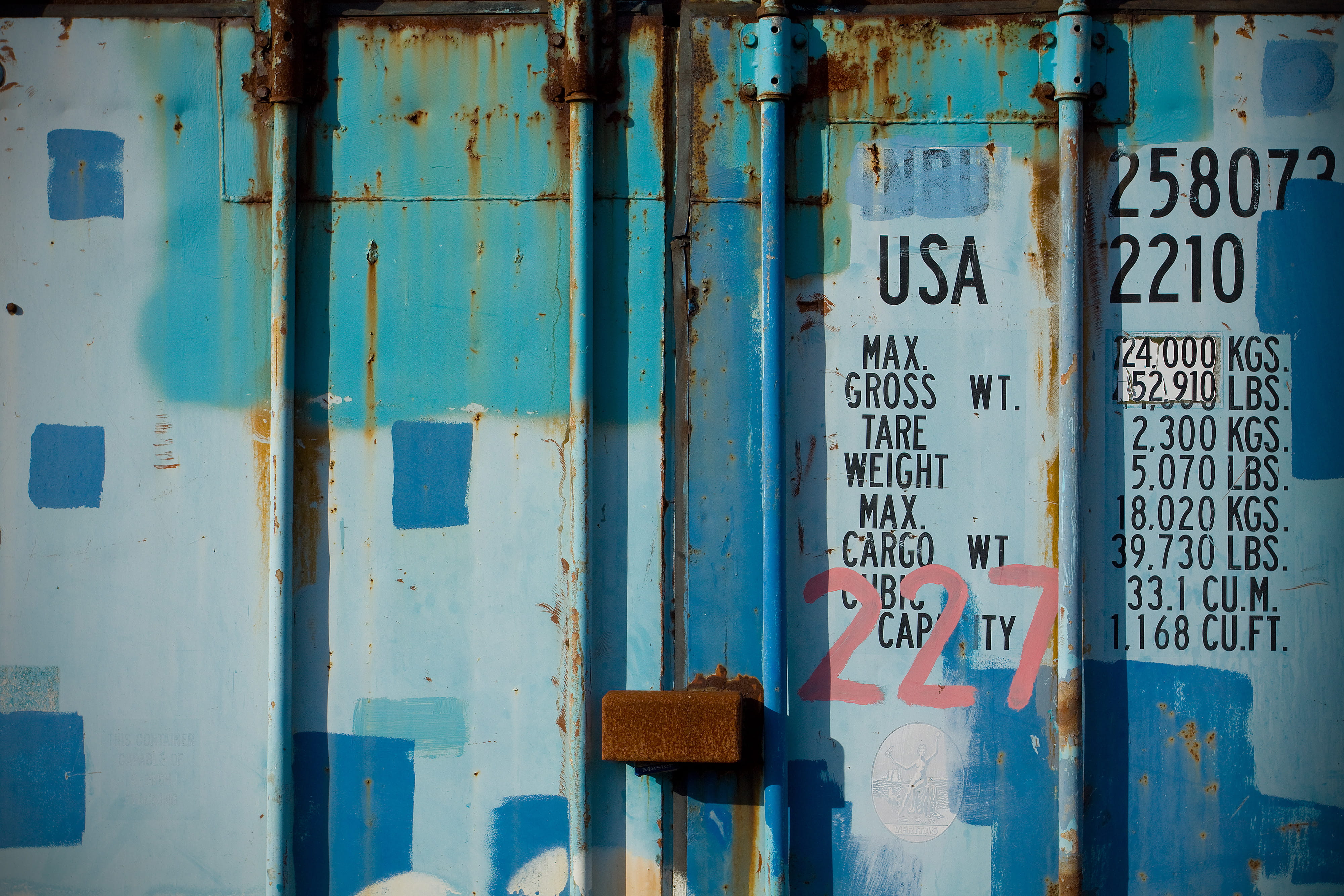 blue metal, wood - material, weathered, image, Close-up shot, architecture, number, backgrounds, shot, DSLR, shipping containers, old, outdoors, full frame, HD Wallpaper