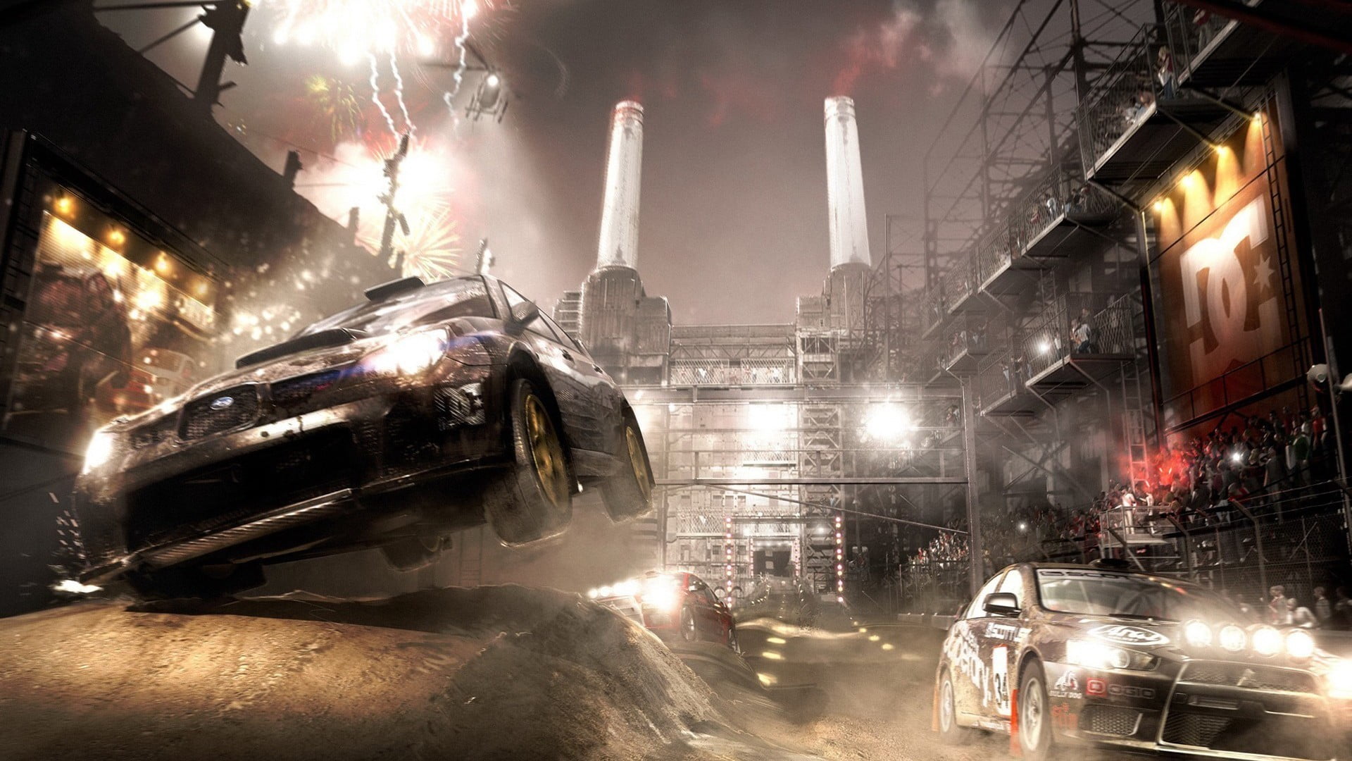 car, transportation, smoke - physical structure, architecture, motor vehicle, building exterior, night, Colin Mcrae Dirt 2, land vehicle, 1080P, street, HD Wallpaper