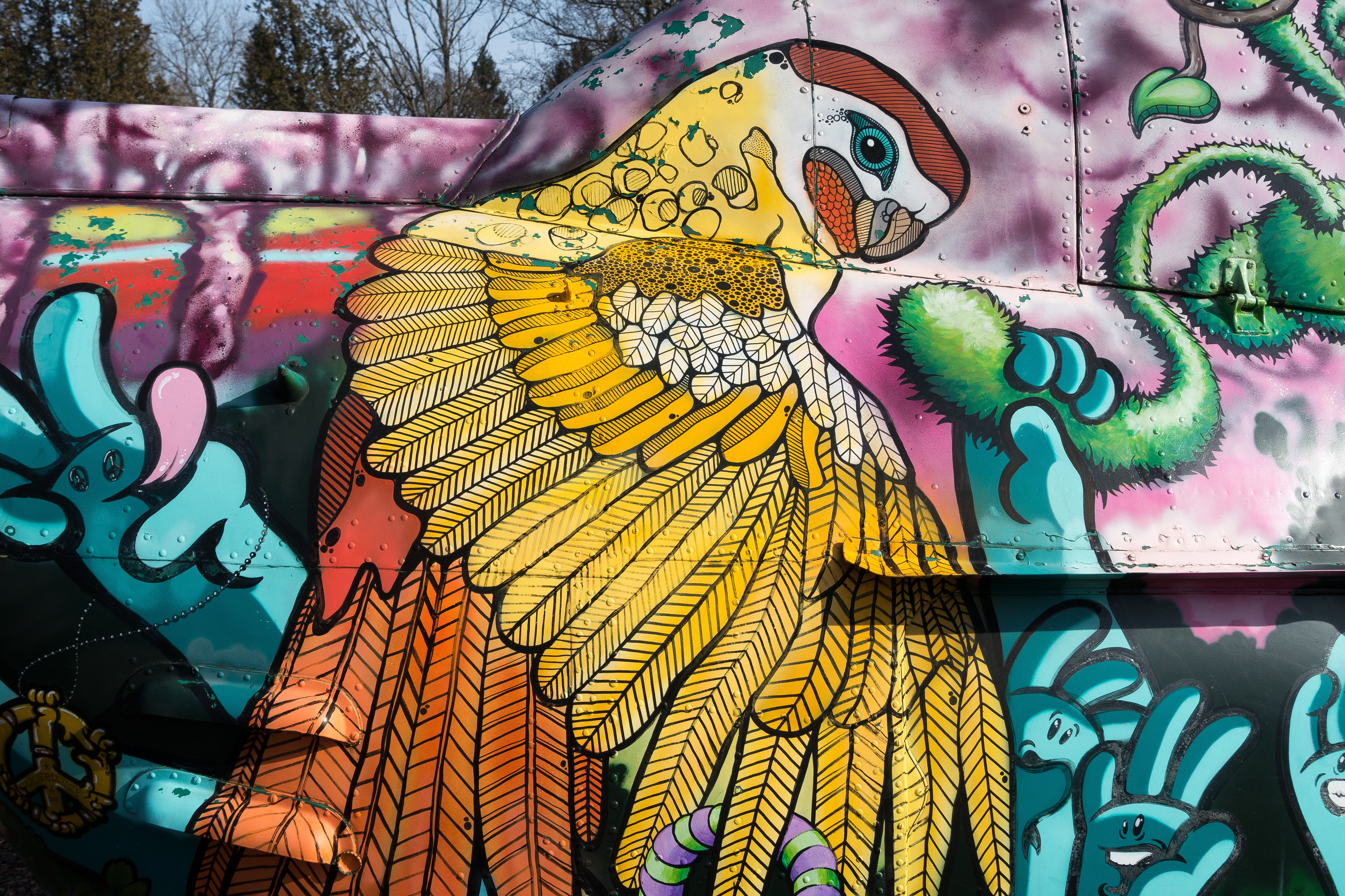 vandalism, paint, parrot, structure, pattern, creativity, illustration, white, day, no people, outdoors, graphically, helicopter, sheet, sprayer, orange, HD Wallpaper