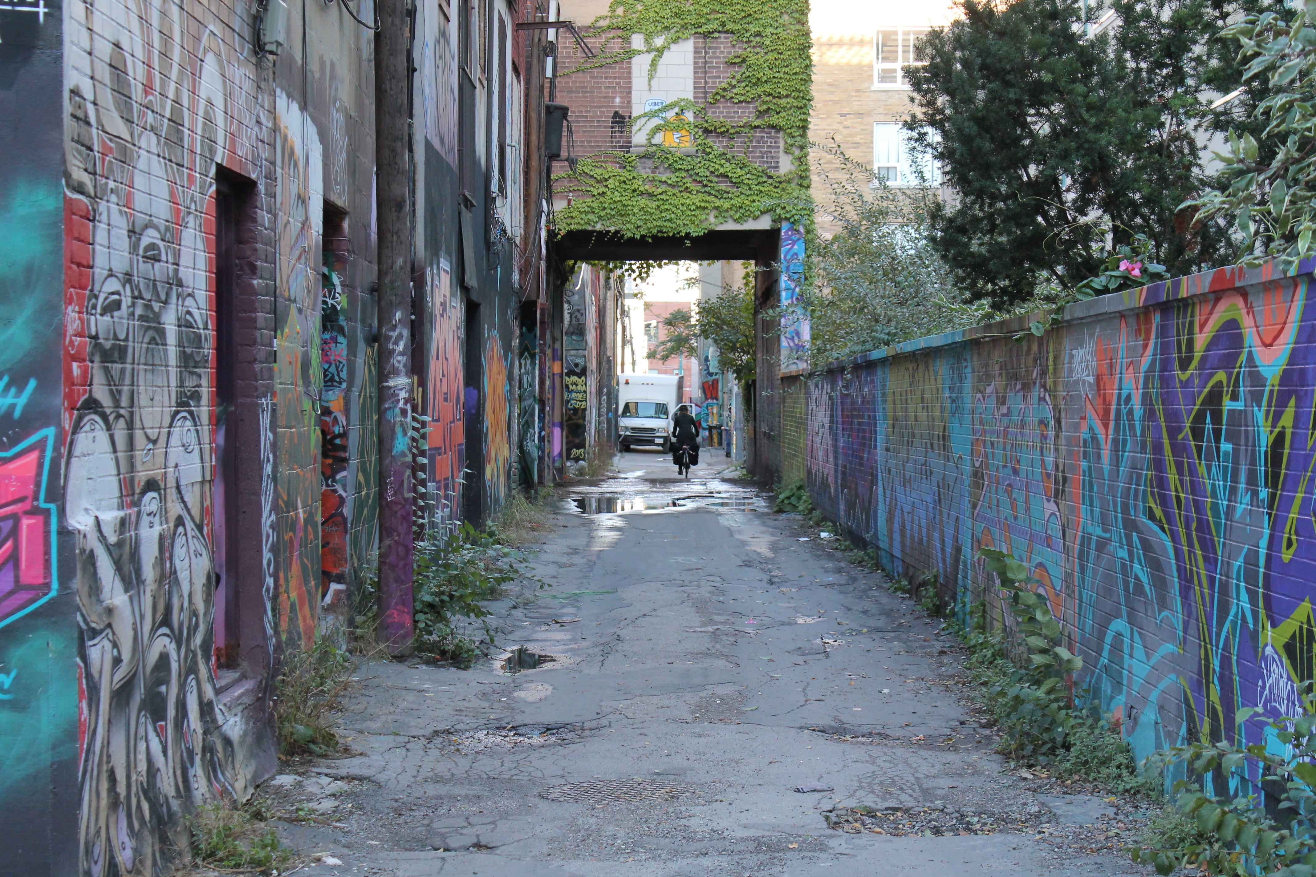 dirty, alley, direction, toronto, the way forward, vandalism, concrete, street, nature, art and craft, spraypaint, architecture, city, wall, creativity, HD Wallpaper