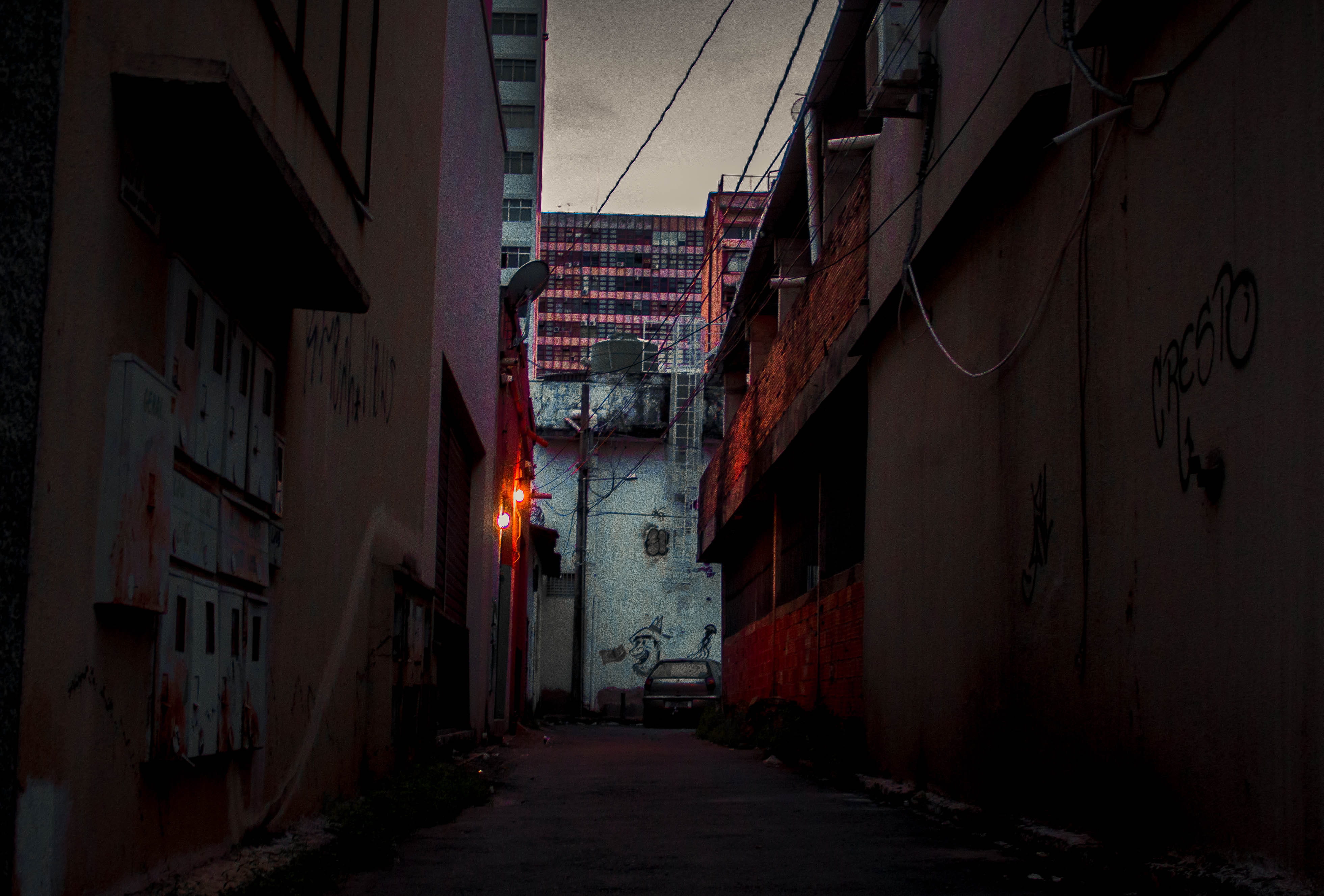 old, street, built structure, parked car, city, building exterior, photo, house, buildings, empty, walkway, alley, dark, night, no people, narrow, wall - building feature, HD Wallpaper