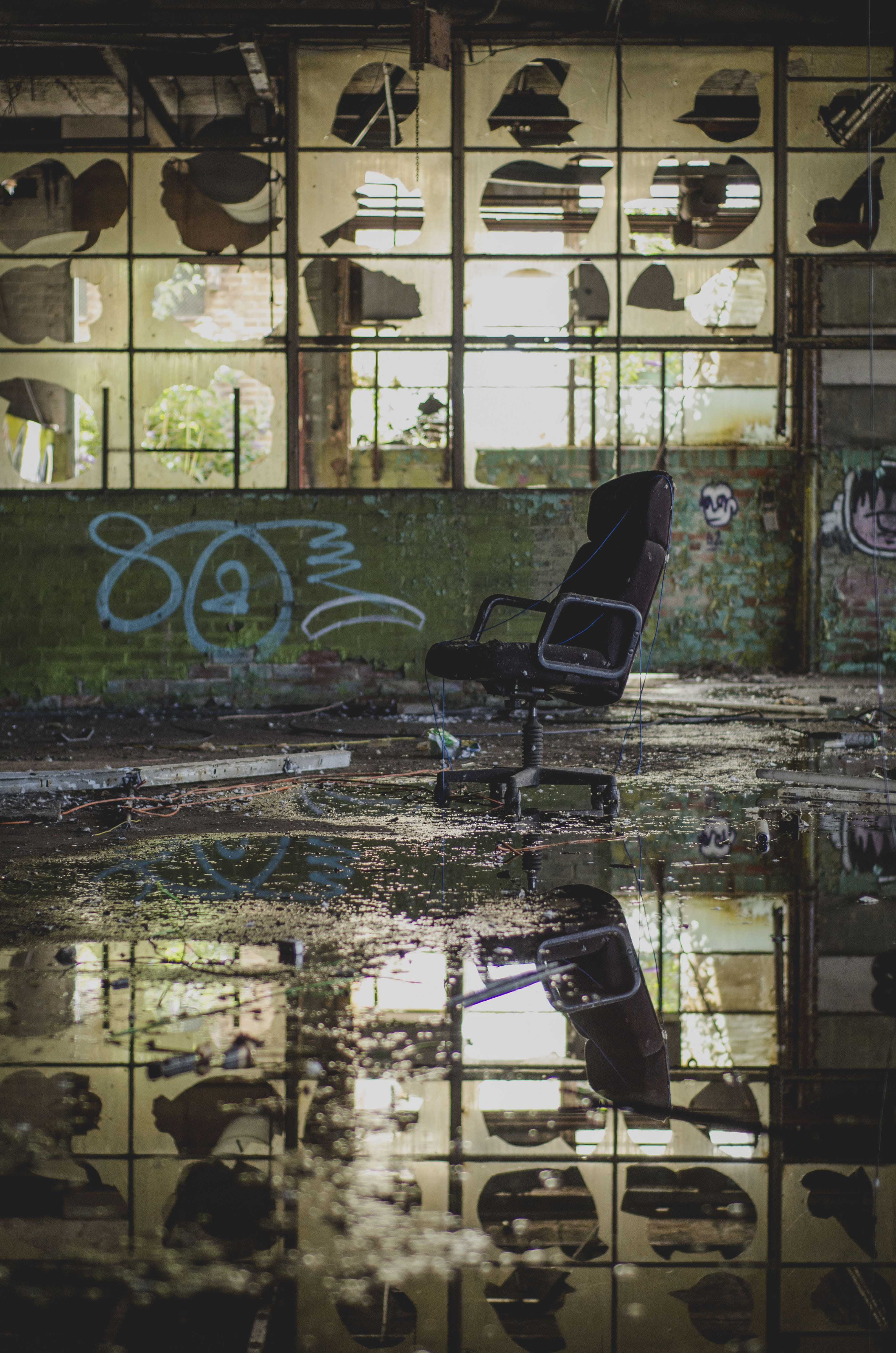 water, graffiti, abstract, nature, public transportation, outdoors, transportation, vandalism, glass - material, glass, beige, abandoned, architecture, Phone HD Wallpaper