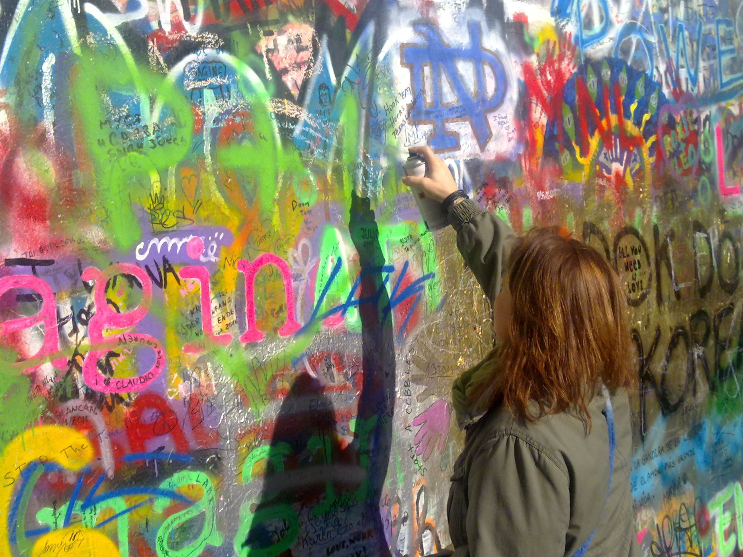 arms raised, Wall, hairstyle, paintings, multi Colored, leisure activity, architecture, creativity, casual clothing, art, wall - building feature, Girl, HD Wallpaper