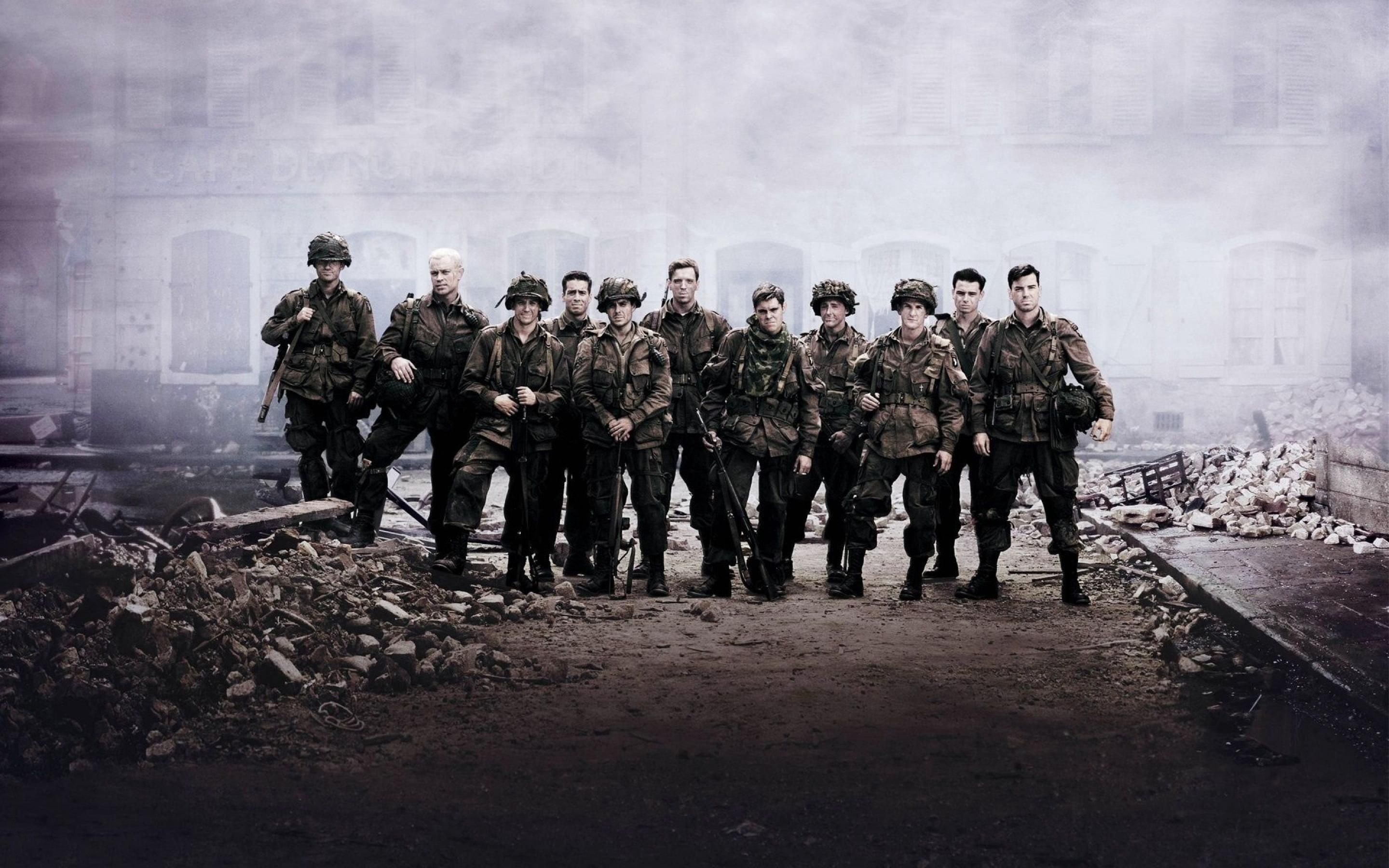 soldiers, 2K, building, Band of Brothers, cast, front, brothers, band, ruins, HD Wallpaper