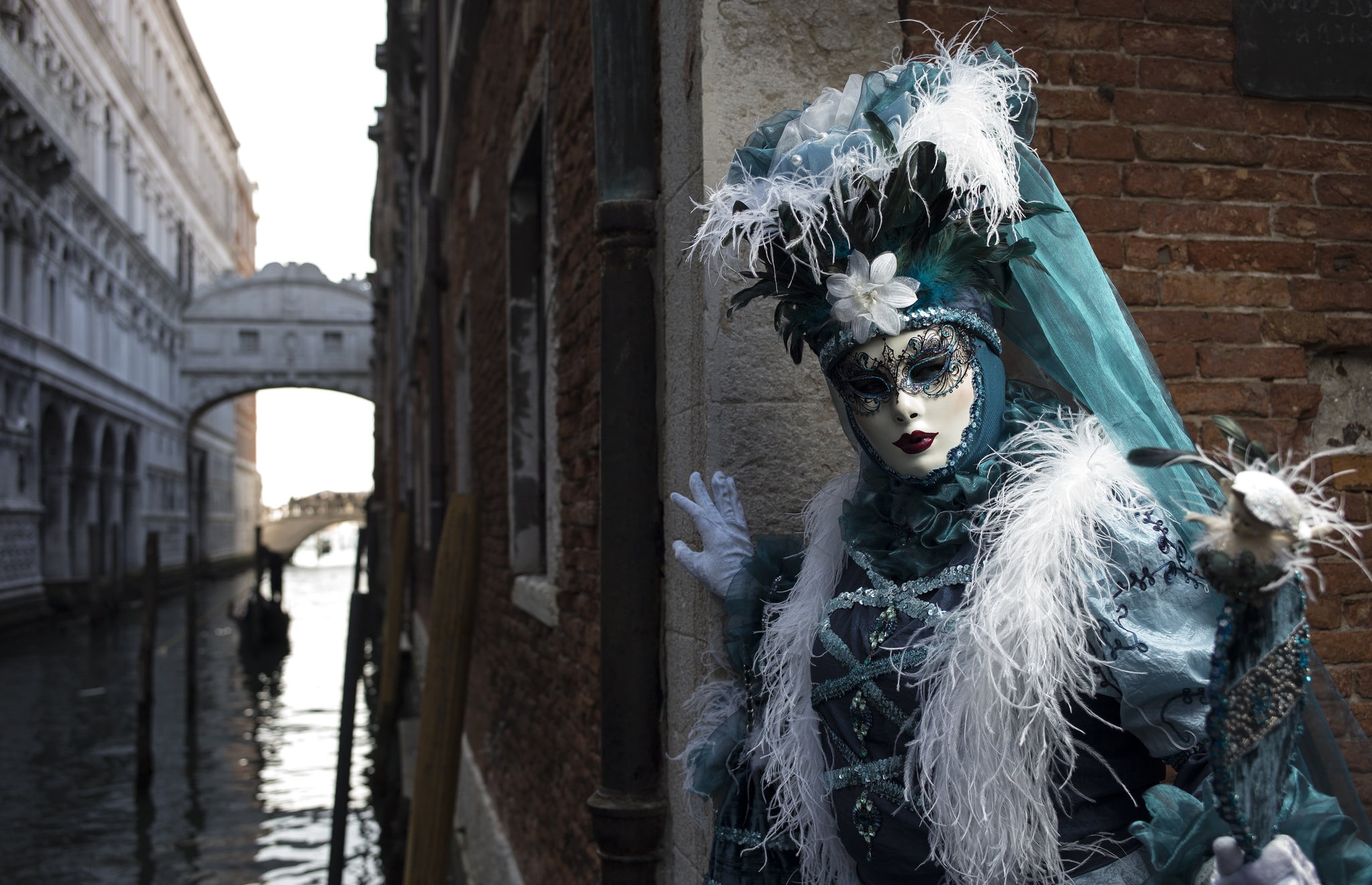 costume, 1080P, mask, carnival, channel, Venice, feathers, HD Wallpaper
