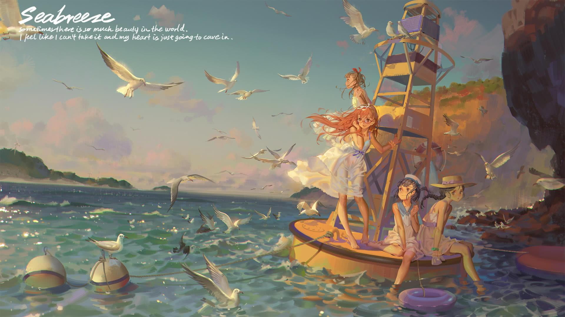 women, day, vertebrate, fish, group of people, human arm, sea, large group of animals, anime girls, animals in the wild, water, swimming, group of animals, HD Wallpaper