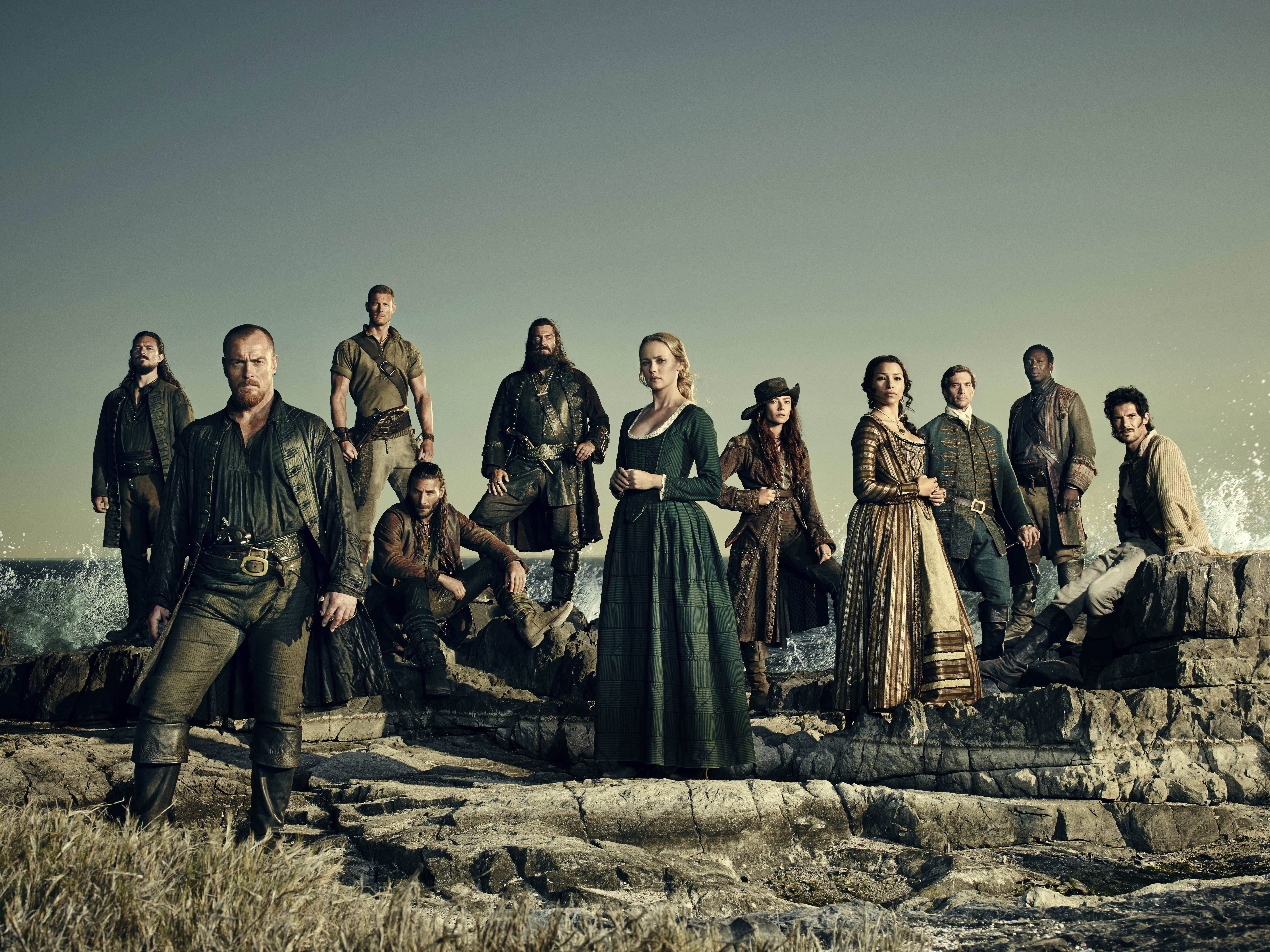 Toby Stephens, Hakeem Kae-Kazim, Luke Arnold, Season 4, Black Sails, Clara Paget, Tom Hopper, 8K, Zach McGowan, Jessica Parker Kennedy, Toby Schmitz, Hannah New, HD Wallpaper