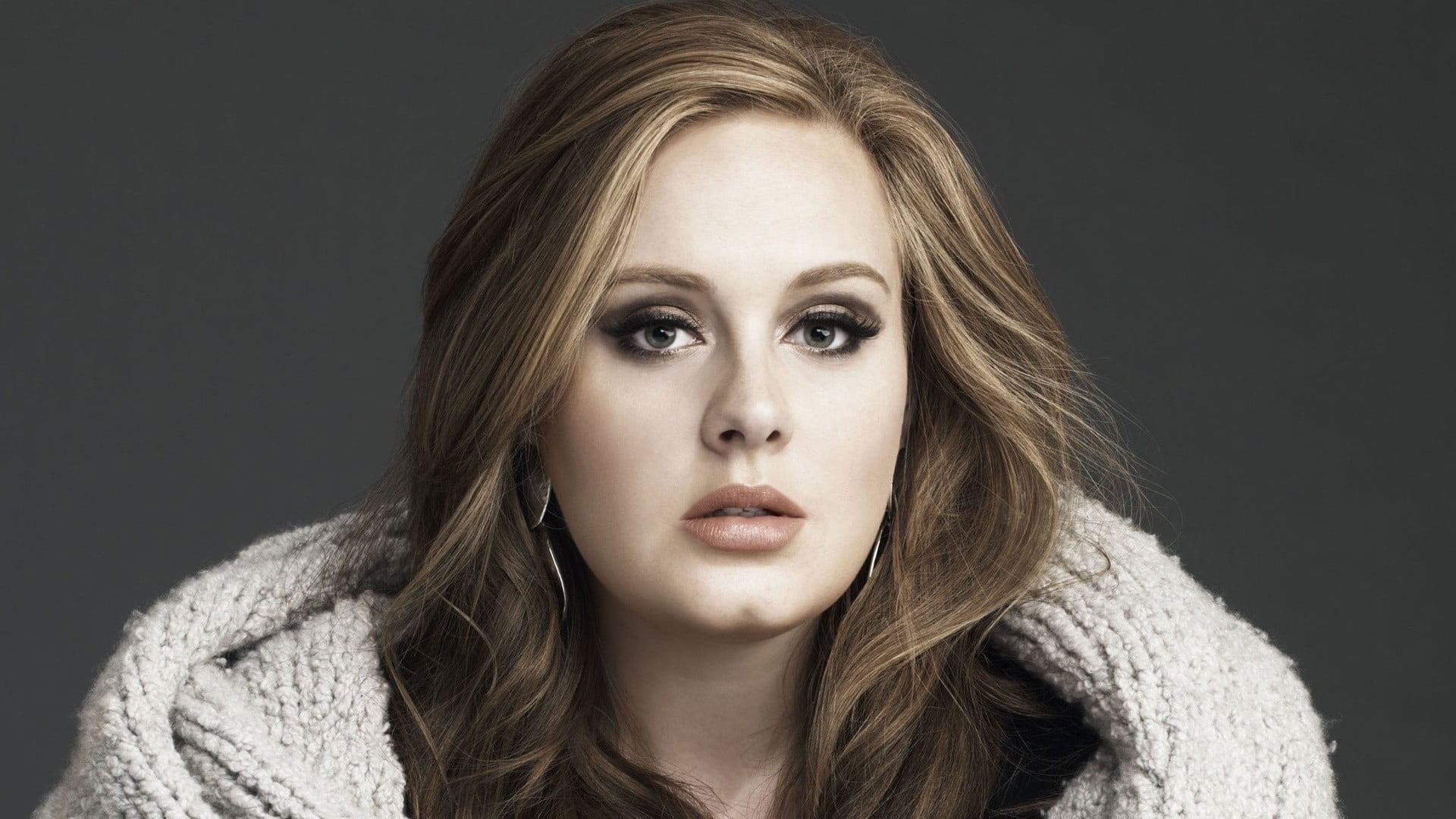 portrait, beautiful woman, celebrity, young women, front view, 1080P, indoors, Adele, headshot, gray, one person, adult, young adult, black background, HD Wallpaper