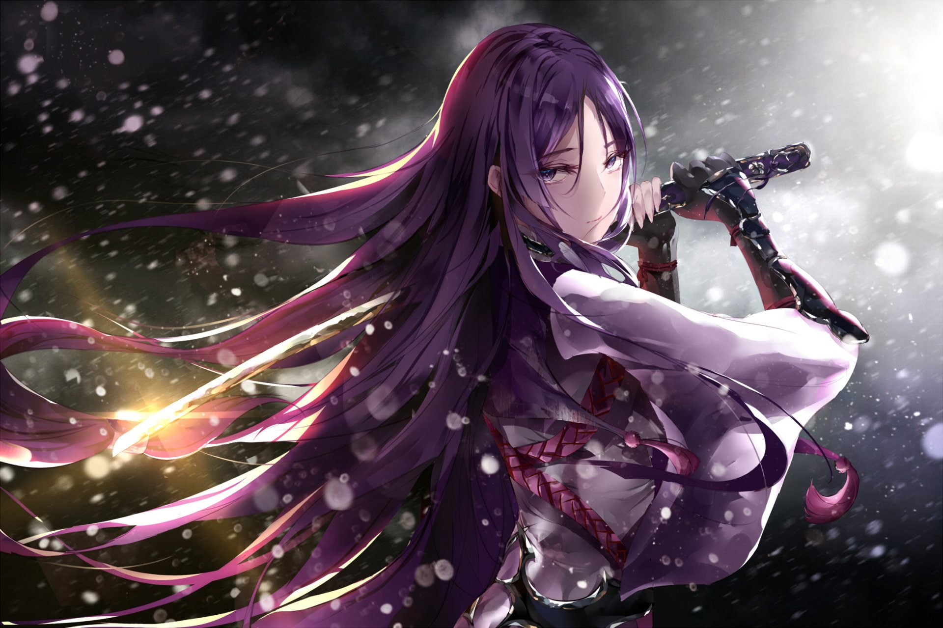 clothing, beautiful woman, cold temperature, long hair, one person, nature, fashion, hairstyle, illuminated, 1080P, scarf, winter, females, adult, Fate/Grand Order, HD Wallpaper