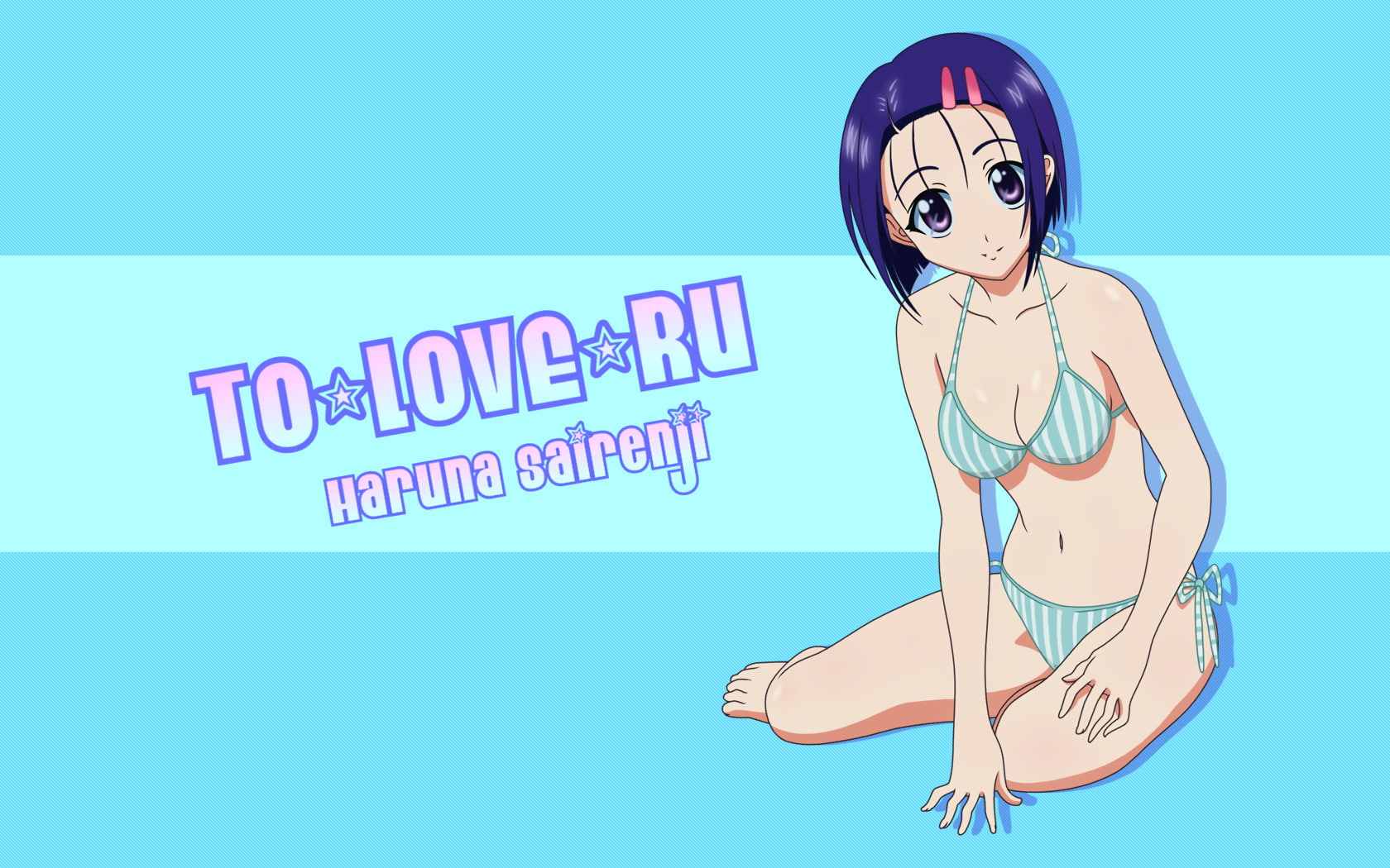 cartoon, western script, front view, young women, technology, young adult, To Love-Ru, colored background, 720P, women, blue, hairstyle, blue background, HD Wallpaper