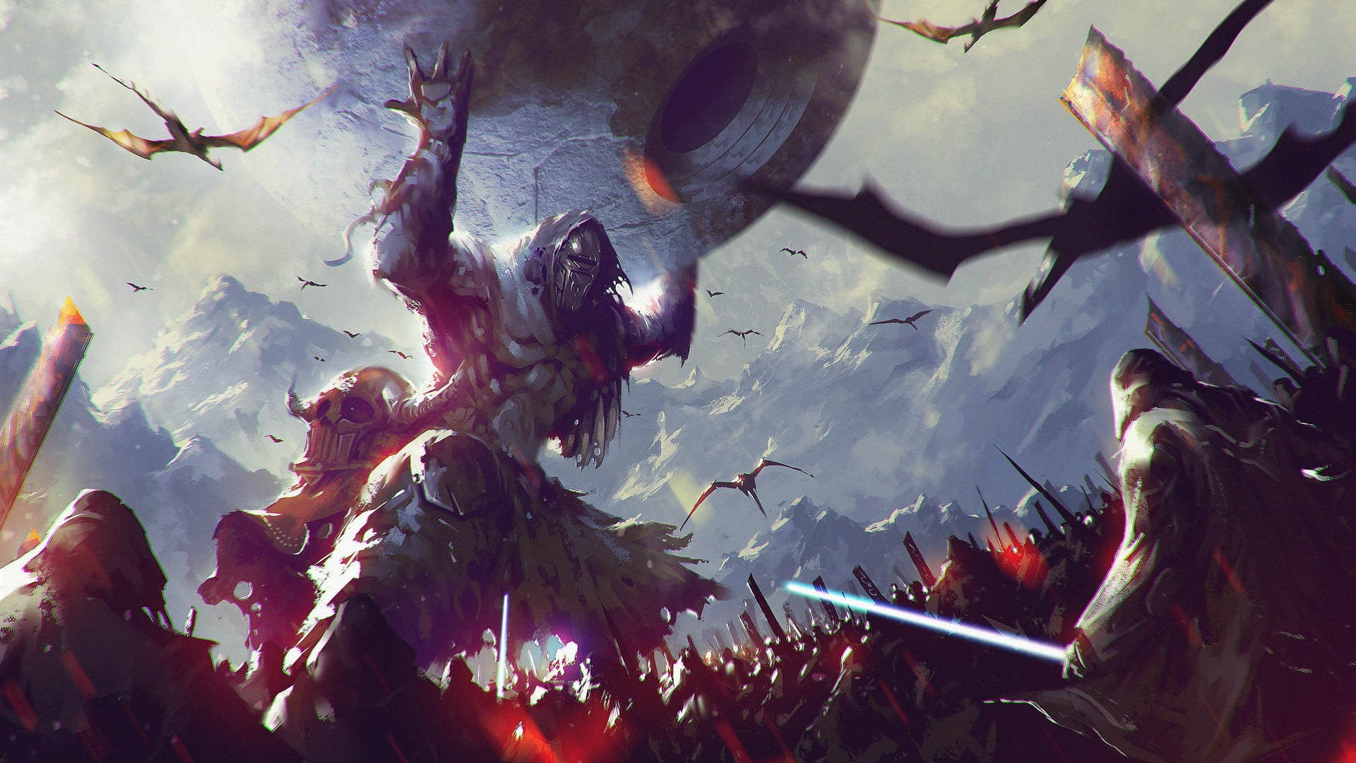 fighting, Enemy, raider, event, branch, low angle view, tomb, no people, animals in the wild, vertebrate, sky, nature, flying, large group of animals, day, HD Wallpaper