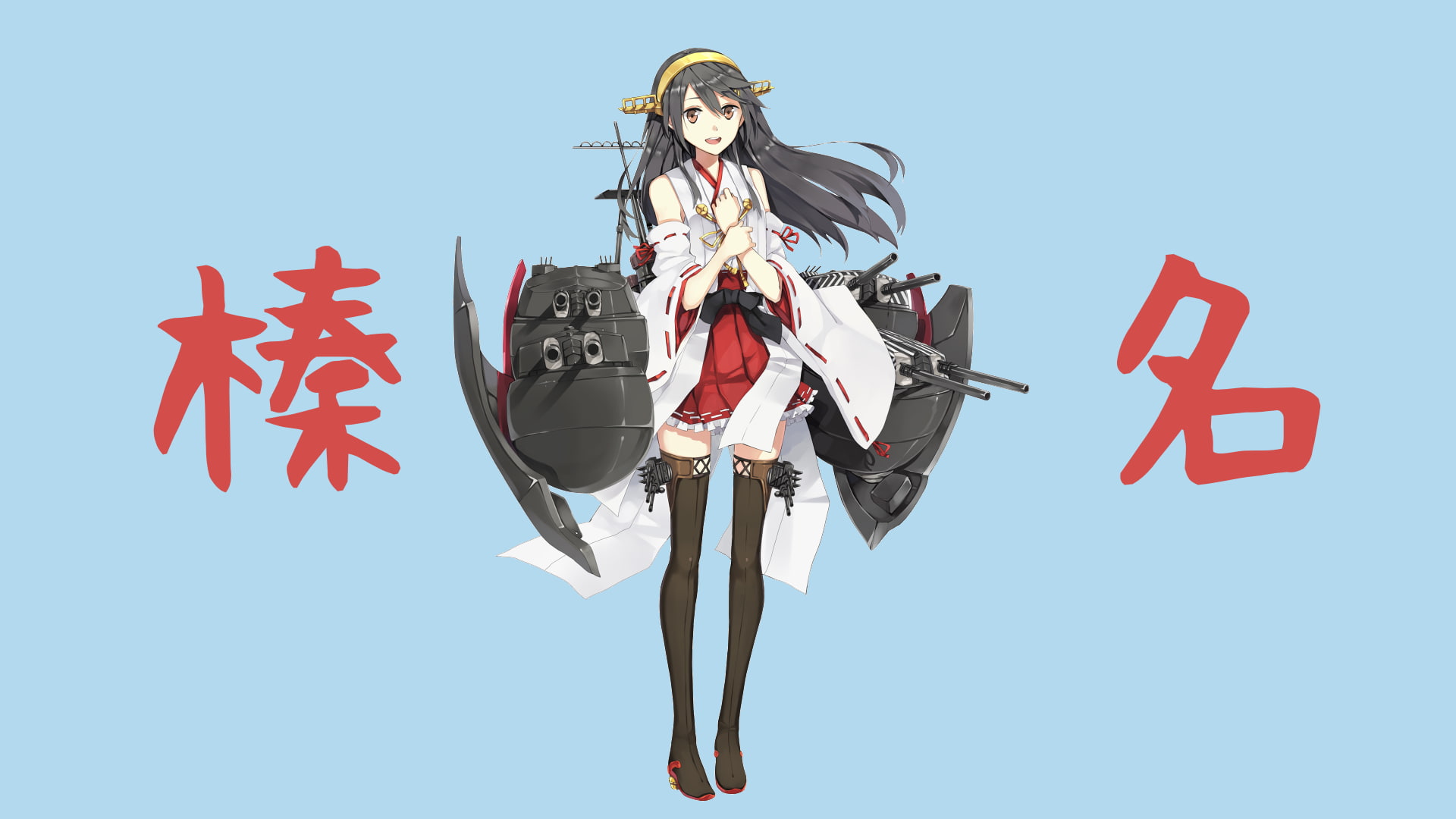 adult, anime girls, clothing, colored background, blue, Kantai Collection, 1080P, communication, red, one person, studio shot, celebration, Haruna (KanColle), HD Wallpaper