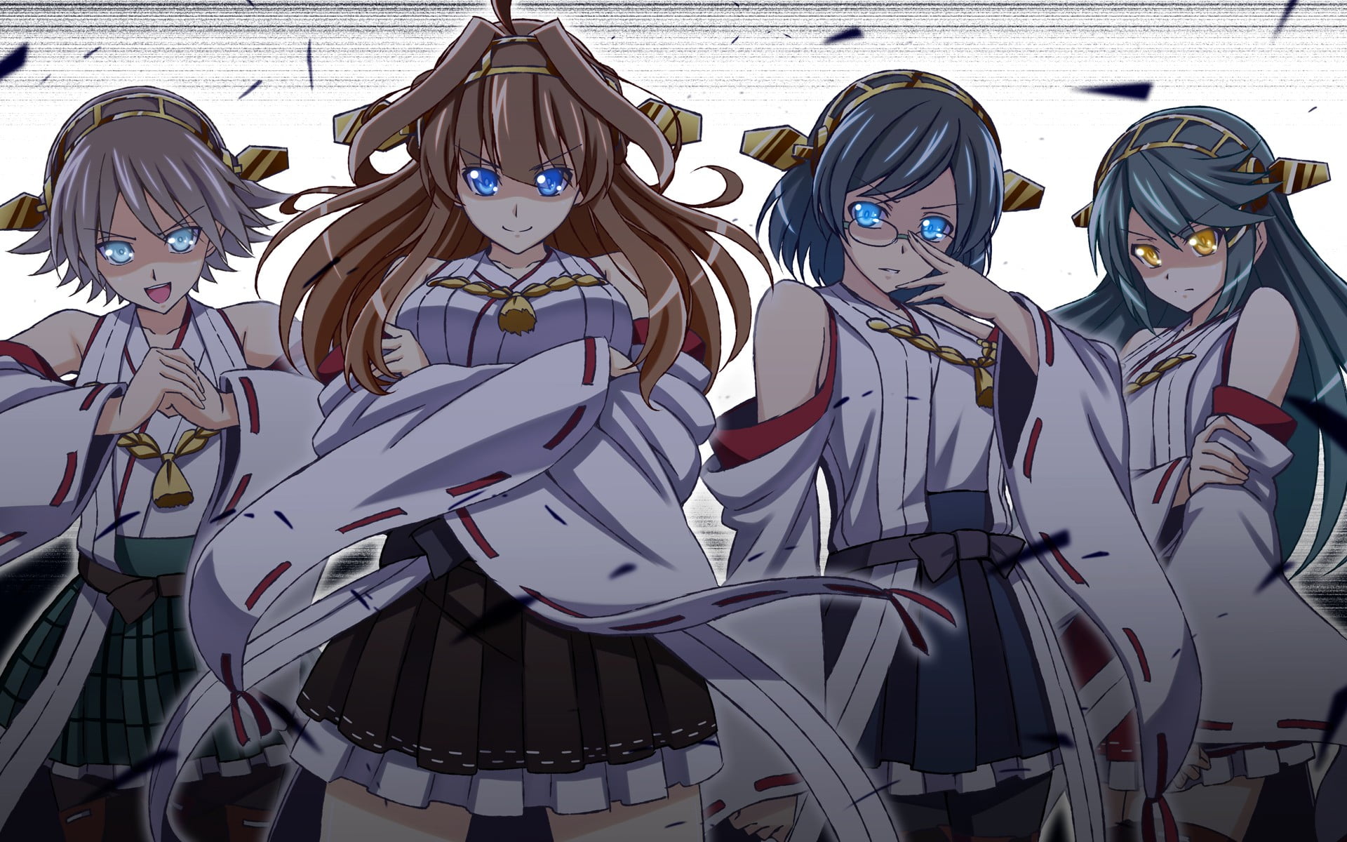 representation, anime, multi colored, Kantai Collection, still life, human representation, close-up, no people, anime girls, Haruna (KanColle), in a row, HD Wallpaper