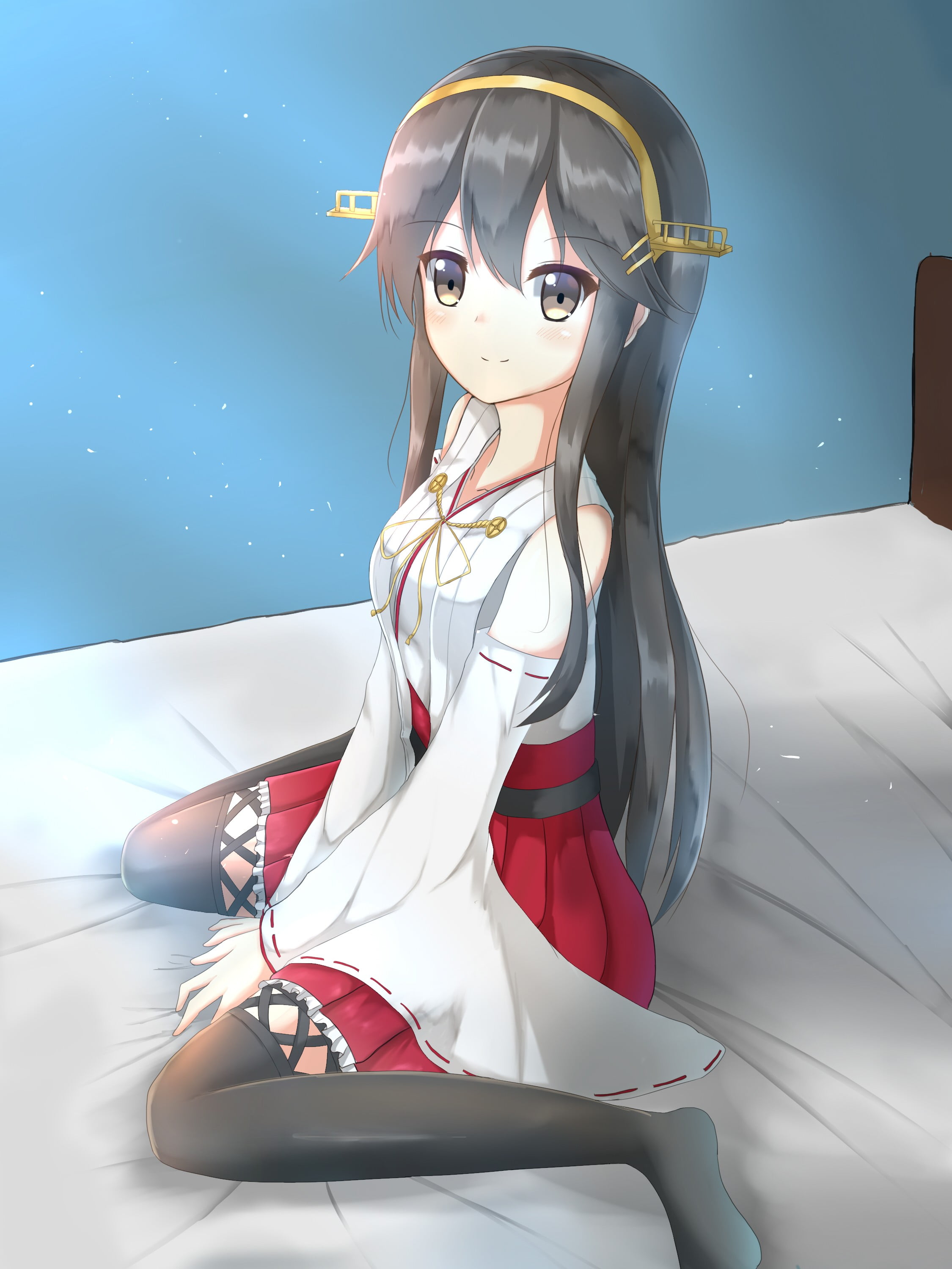 cyborg, adult, young adult, technology, looking at camera, stockings, one person, brown hair, Kantai Collection, Haruna (KanColle), anime girls, digital composite, Phone HD Wallpaper