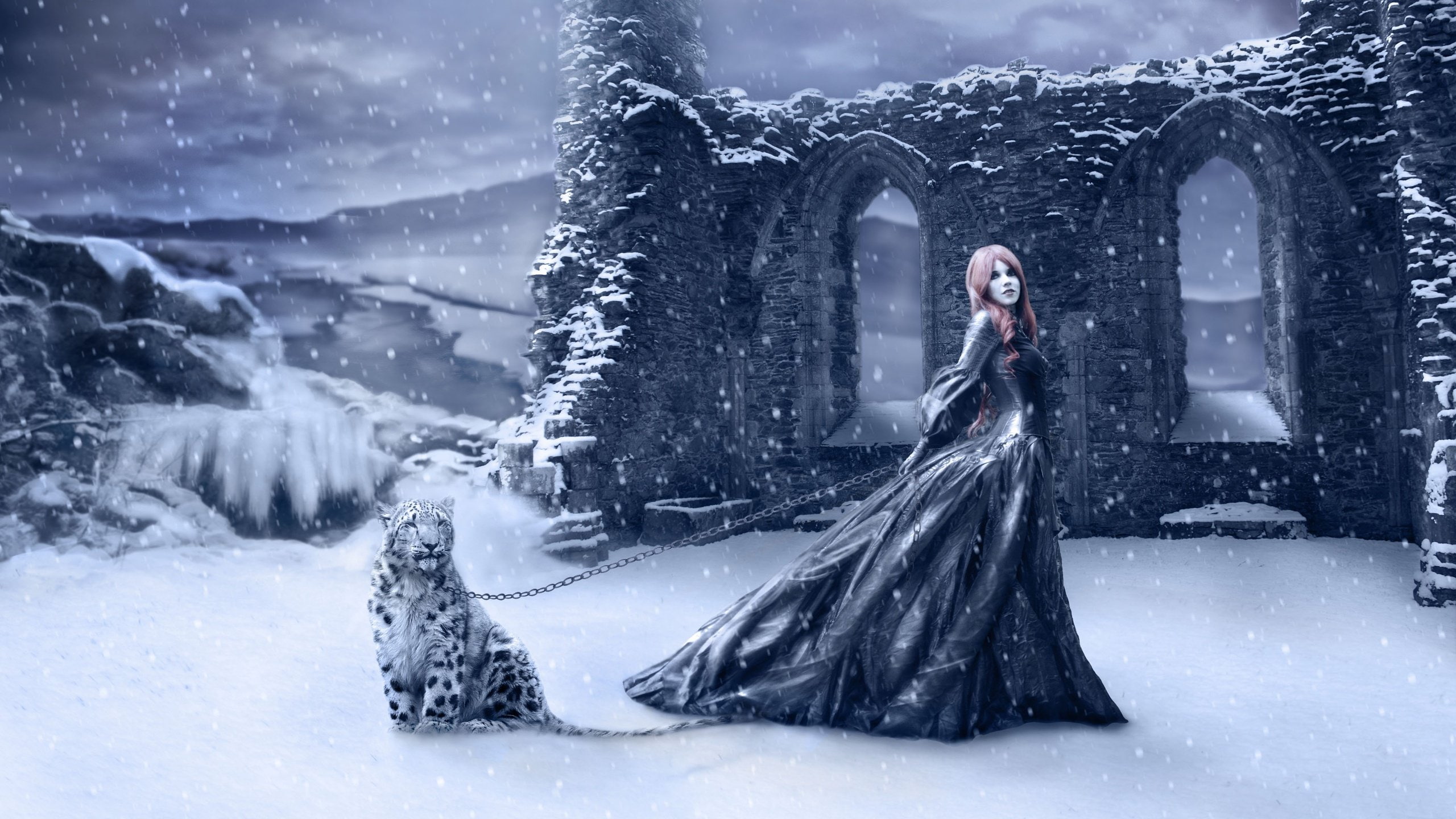 2K, tigre, dama, nieve, fantasia, abstracto, HD Wallpaper