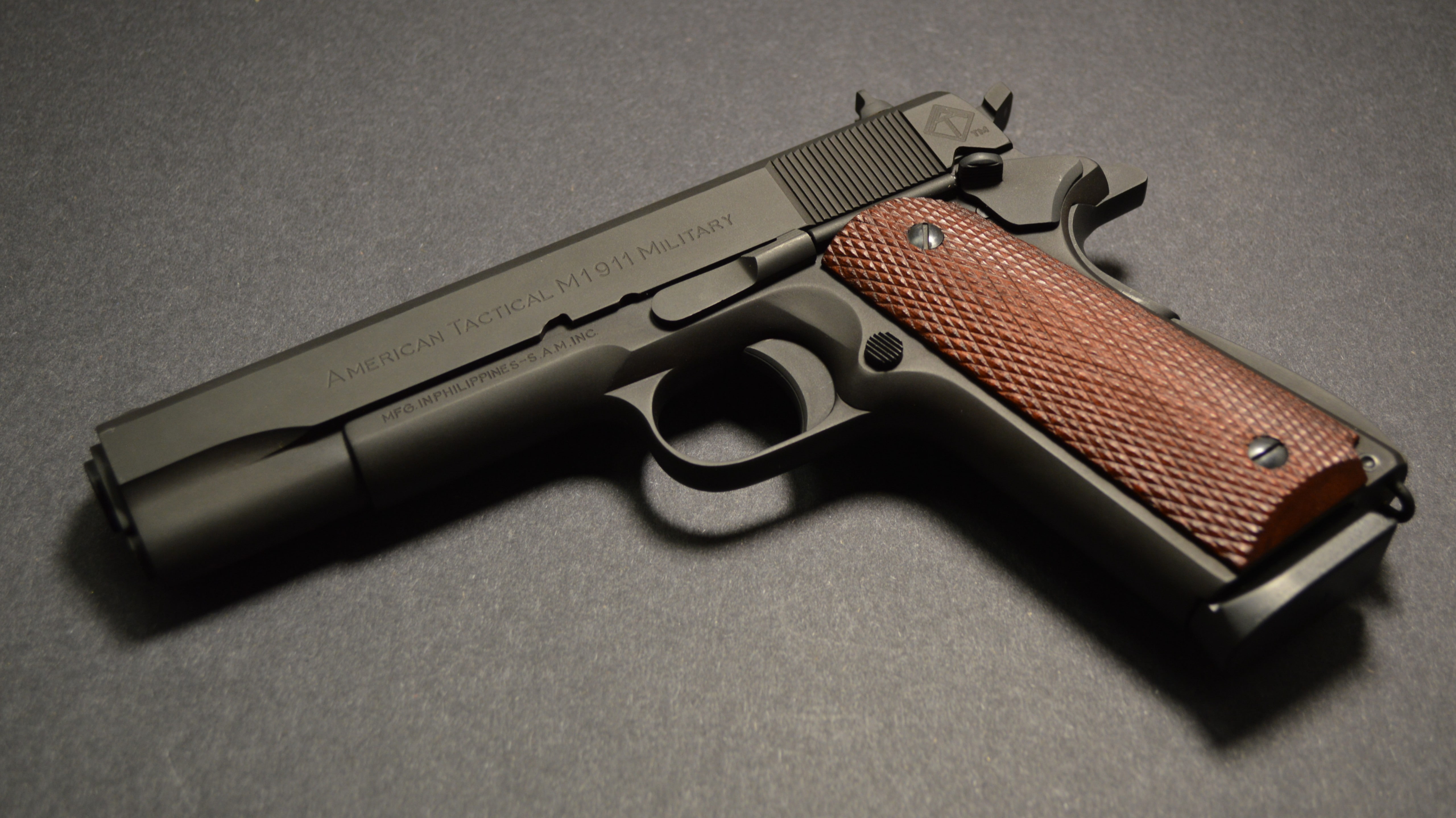 brown, m, tactical, pistol, american, ATI FX MILITARY 1911, gun, 5K, black, HD Wallpaper