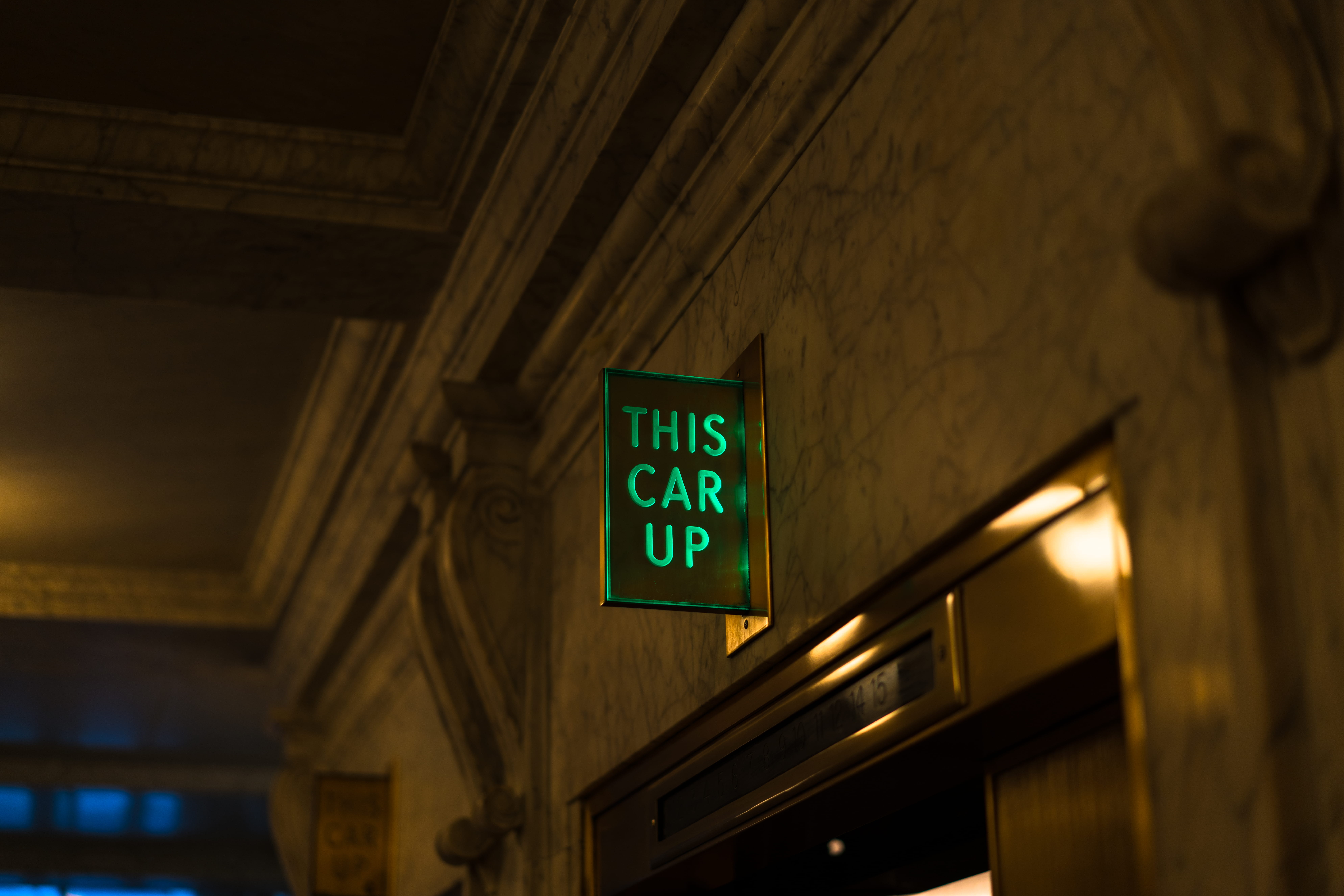 architecture, information, ceiling, lighting equipment, indoors, built structure, sign, this car up, exit sign, directional sign, Going Up, wall - building feature, HD Wallpaper