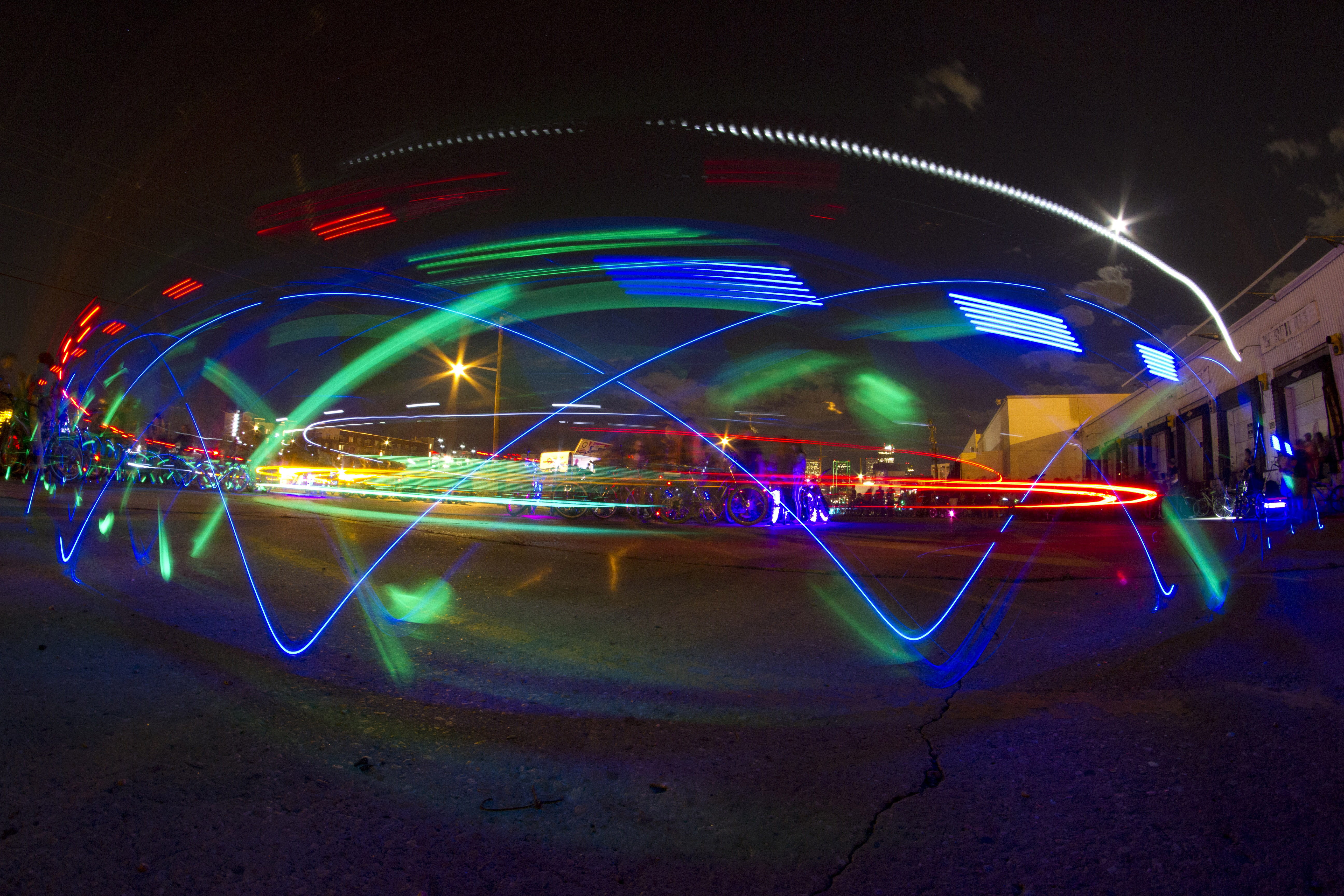 Denver, light beam, street, night, long exposure, photos, speed, colorado, reflection, light trail, light, multi Colored, outdoors, building exterior, no people, HD Wallpaper