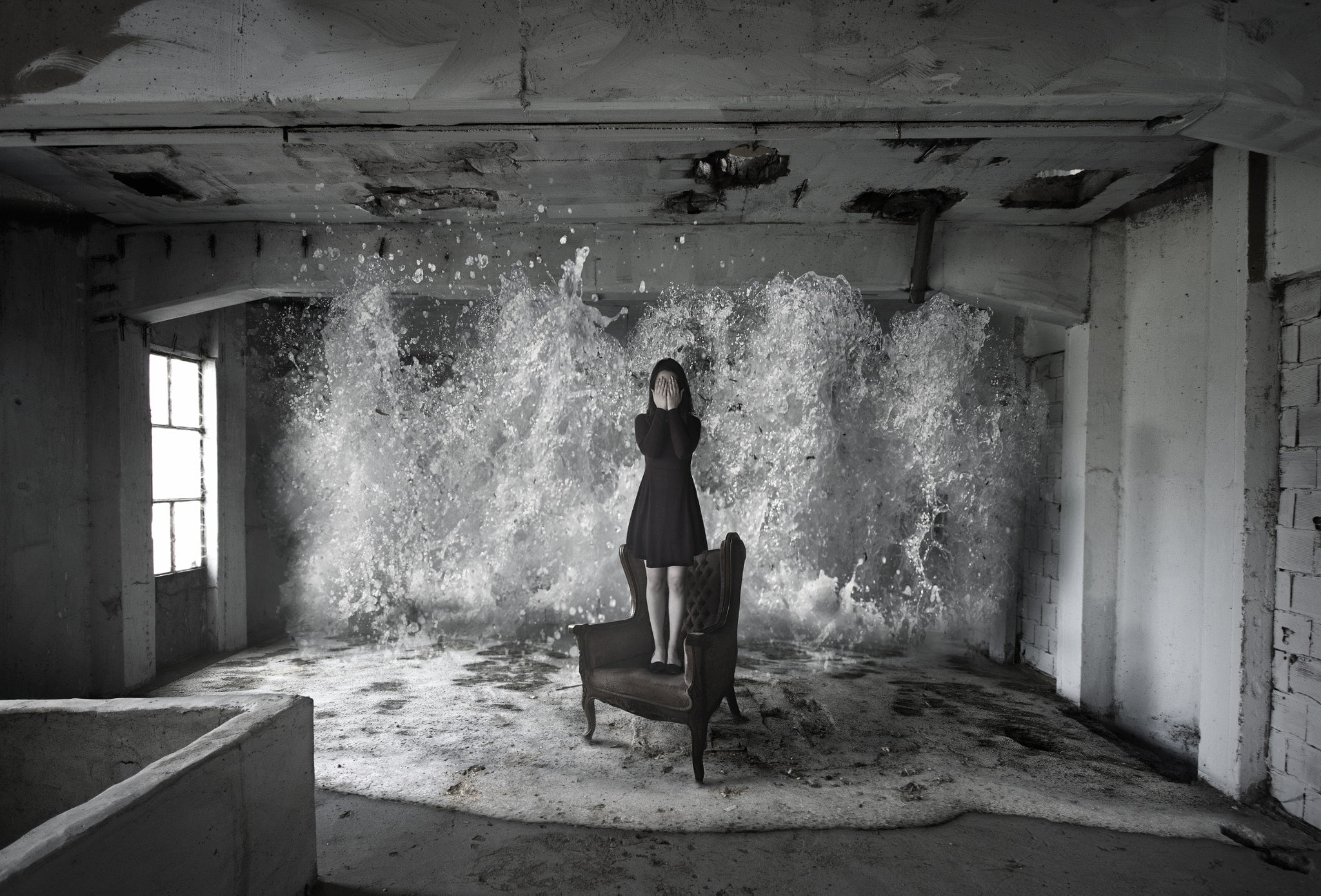 1080P, water, Ozkan Durakoglu, women, chair, digital art, 500px, HD Wallpaper