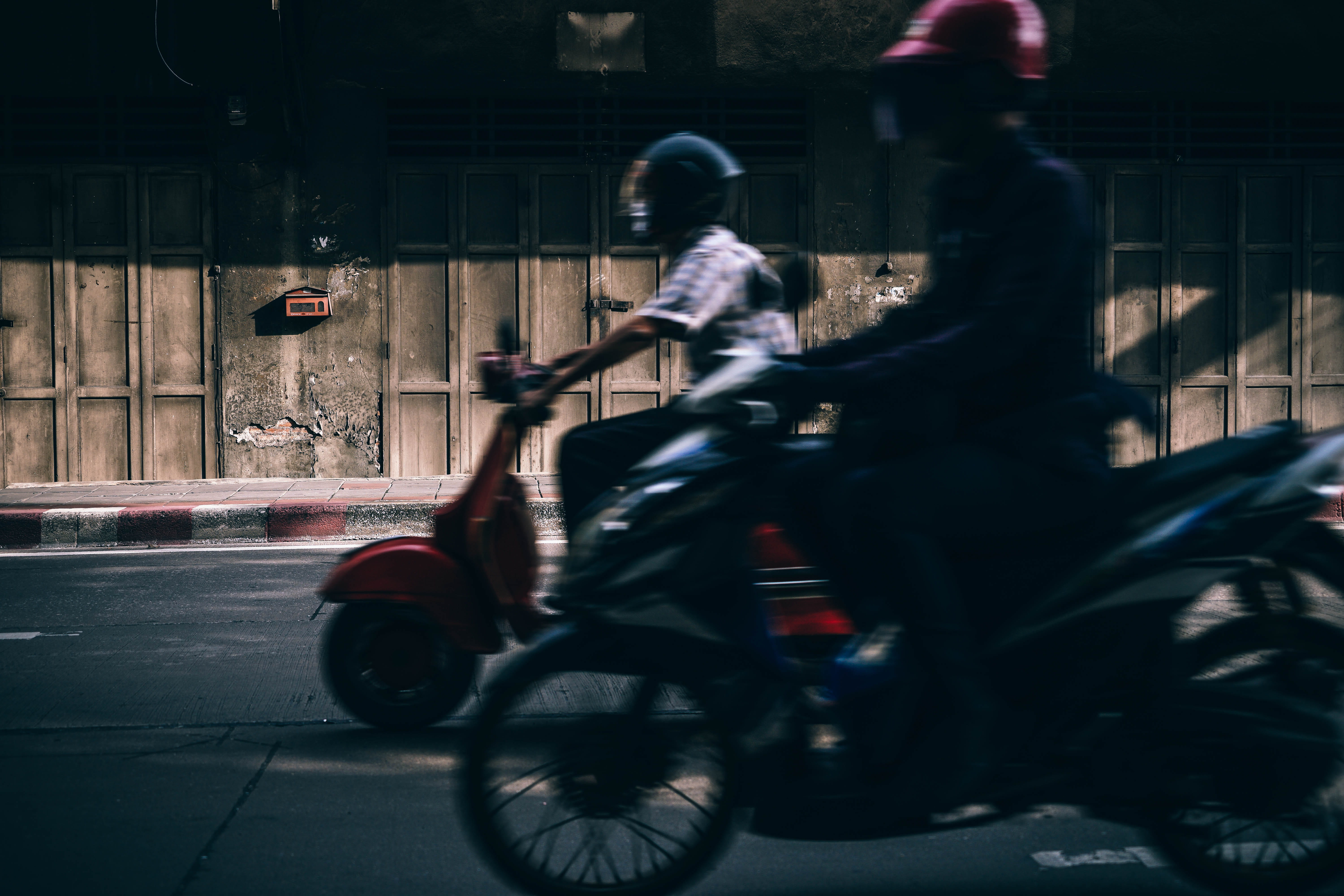 Speeding, people, motion, blurred Motion, land vehicle, red, ride, unrecognizable person, screenshot, street, atv, riding, motor Scooter, 5K, architecture, HD Wallpaper